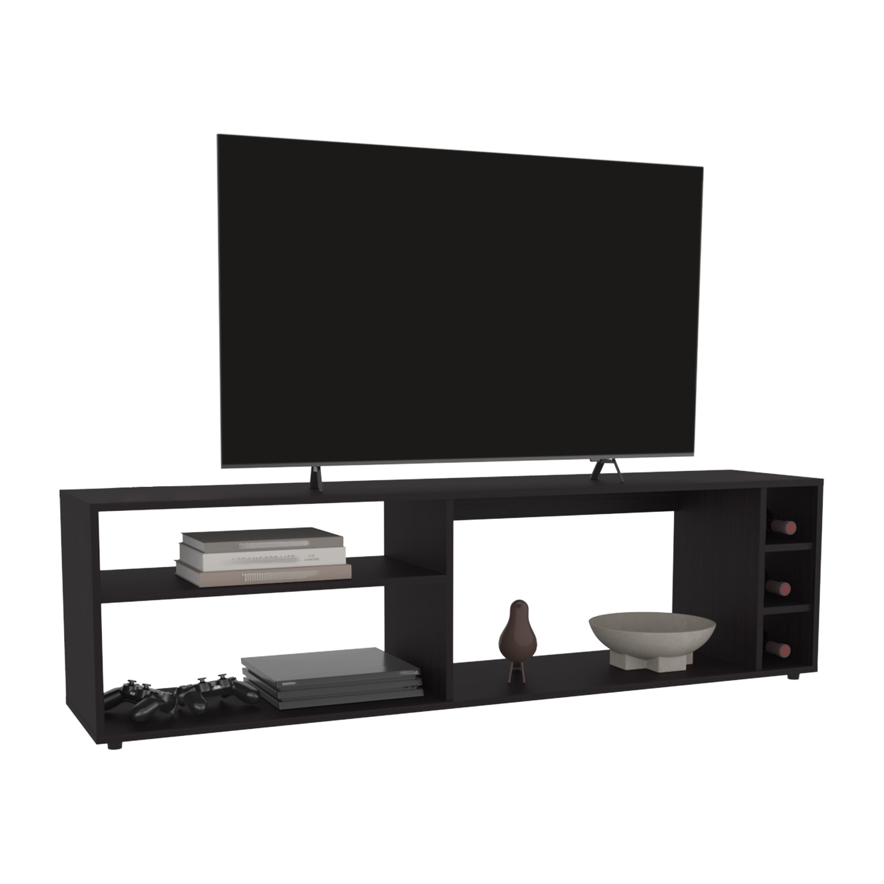 Weir Tv Stand, 6 Shelves, 60" TV Capacity, Black Wengue - Luciddepo