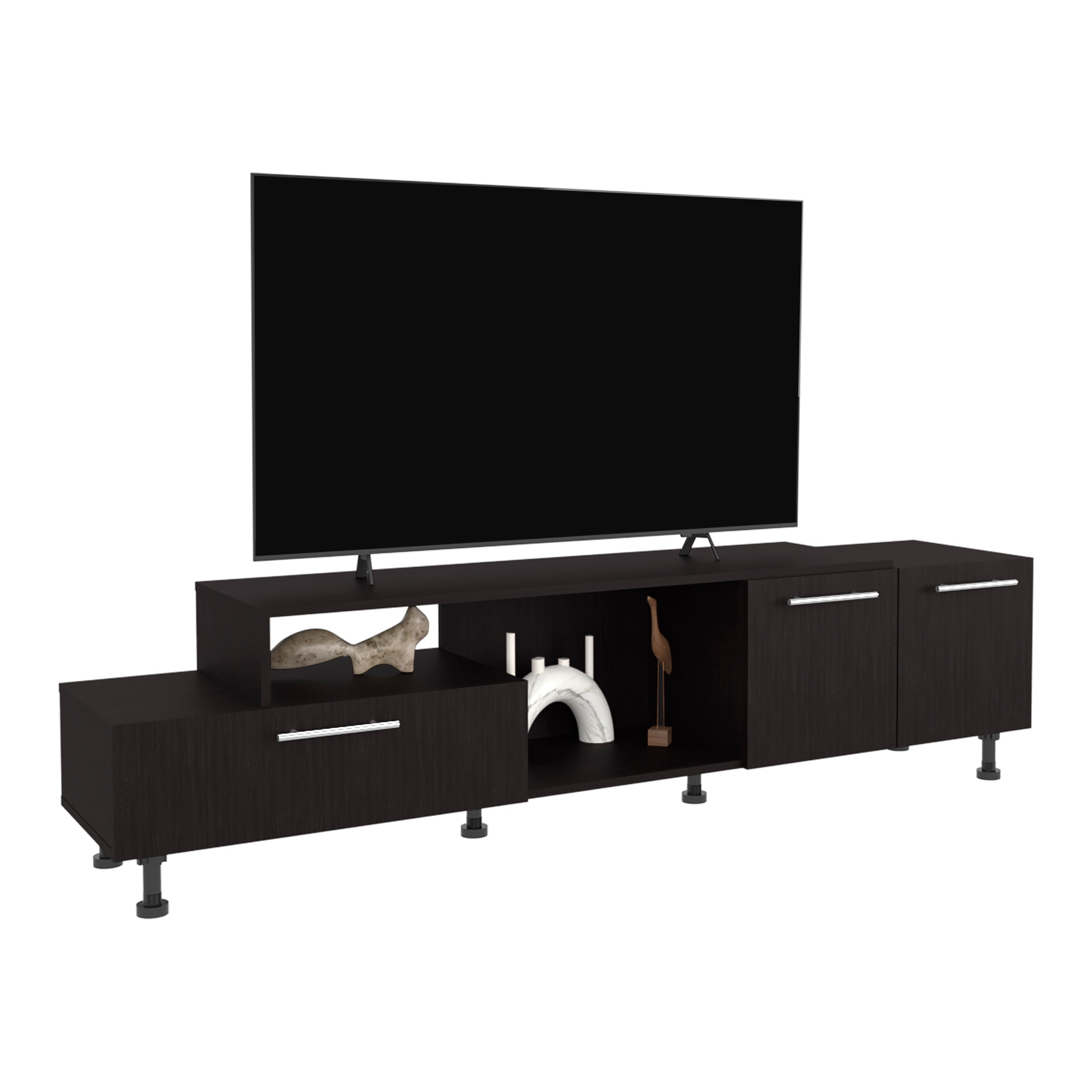 Olmitz Tv Stand, 3 Doors, 1 Shelf, 50" TV Capacity, Black Wengue - Luciddepo
