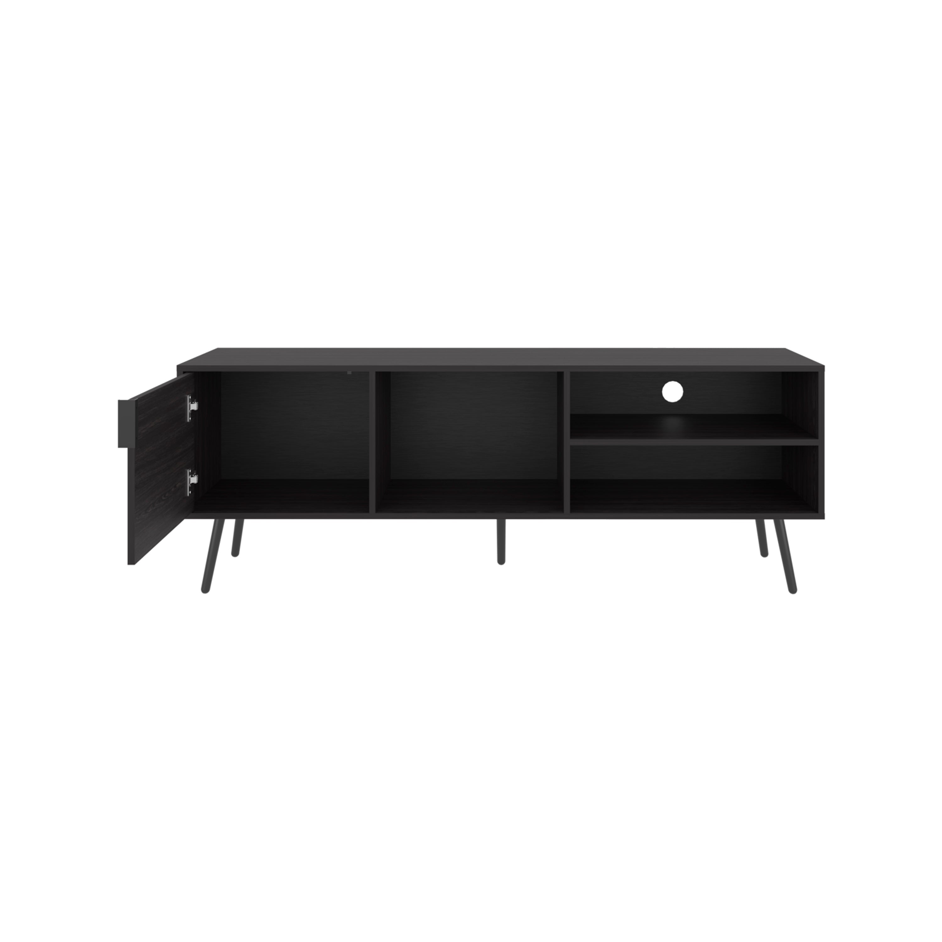 Ekwok TV Stand, 1 Door, 3 Shelves, Black - Luciddepo