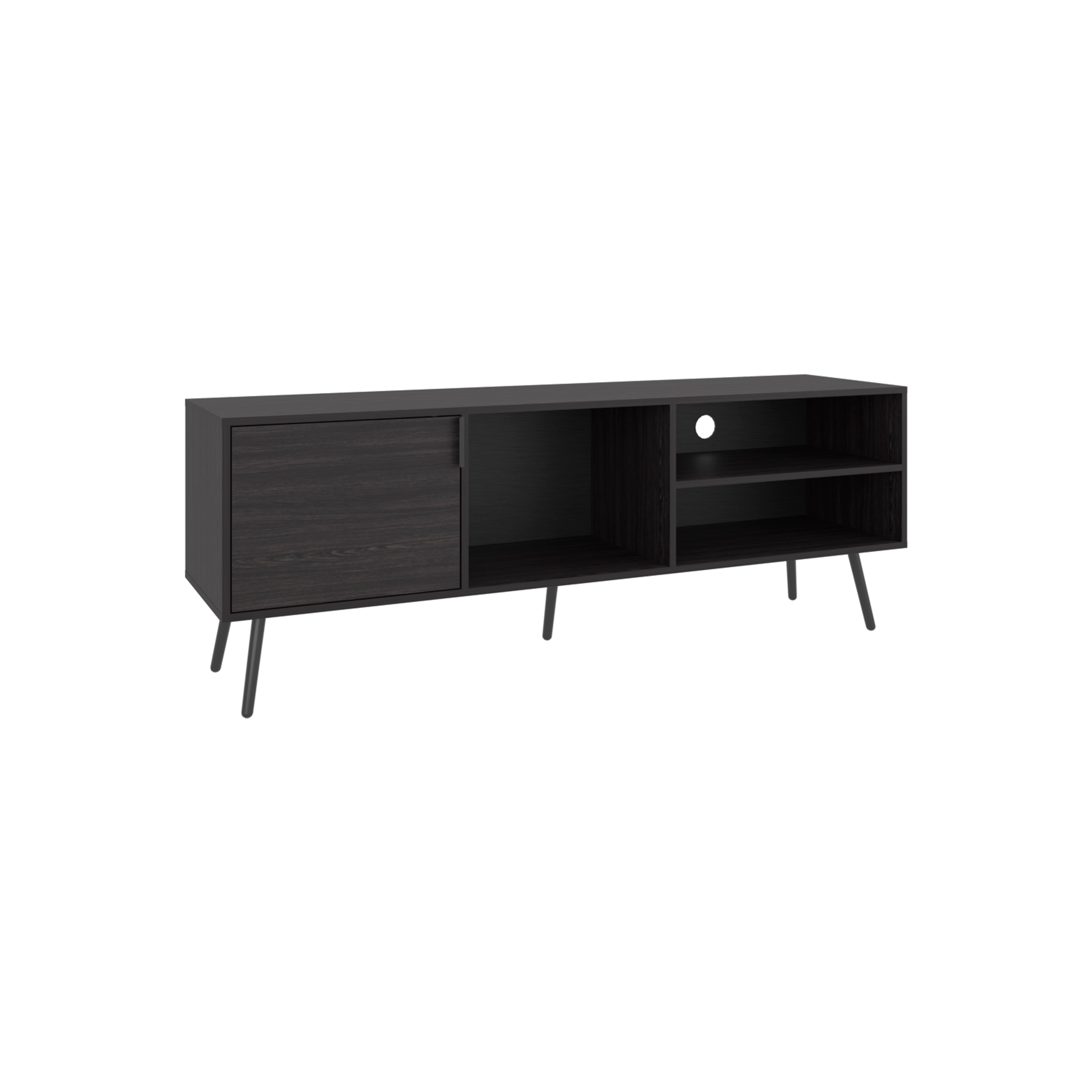 Ekwok TV Stand, 1 Door, 3 Shelves, Black - Luciddepo