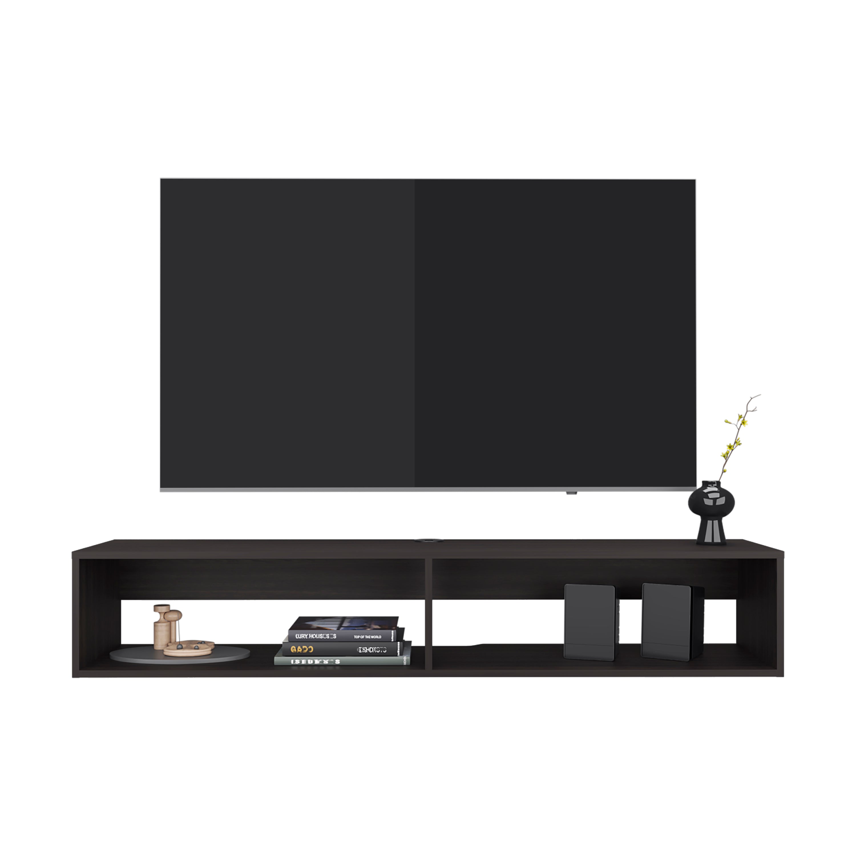 Lakes TV Stand with 2 Shelves, Black Wengue - Luciddepo
