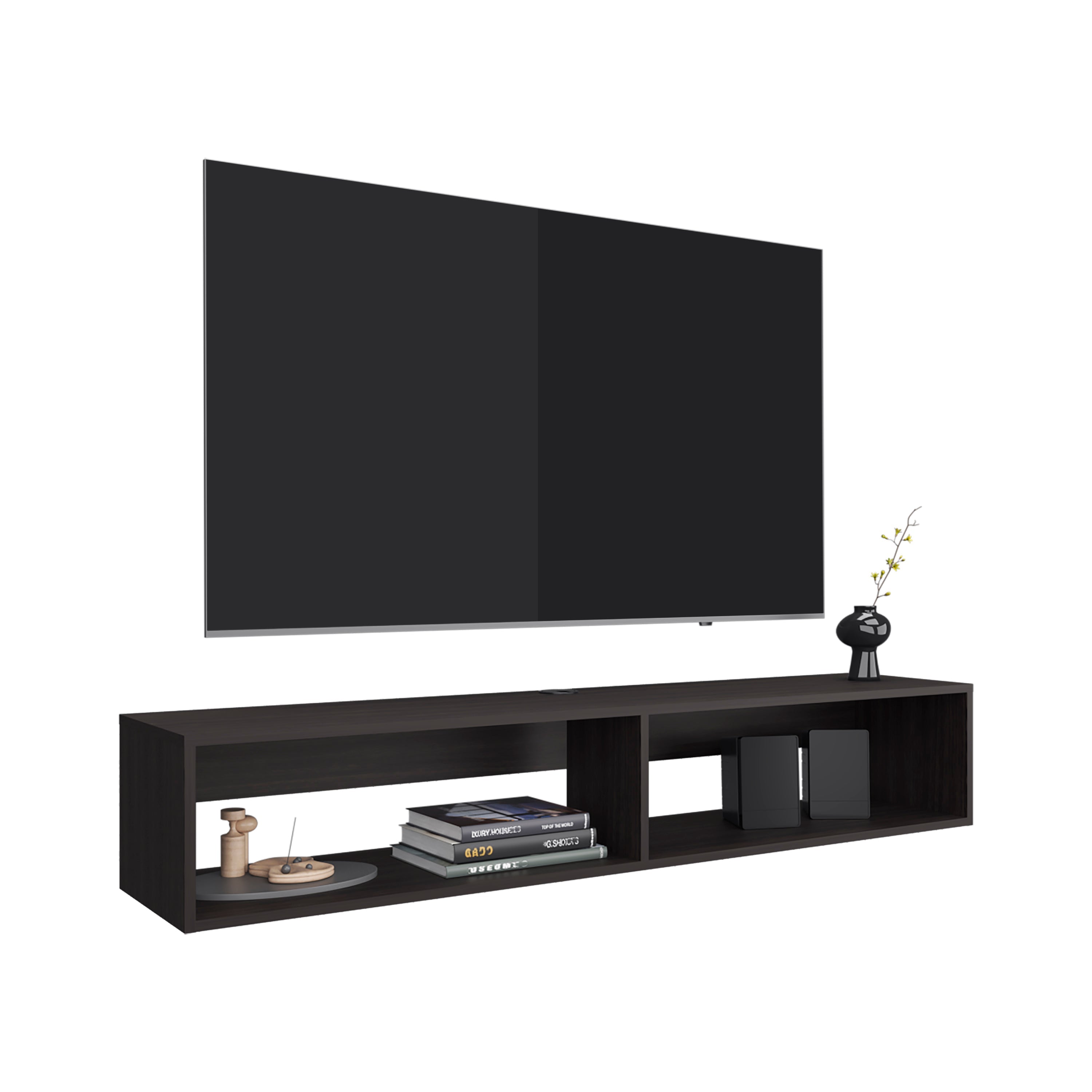 Lakes TV Stand with 2 Shelves, Black Wengue - Luciddepo