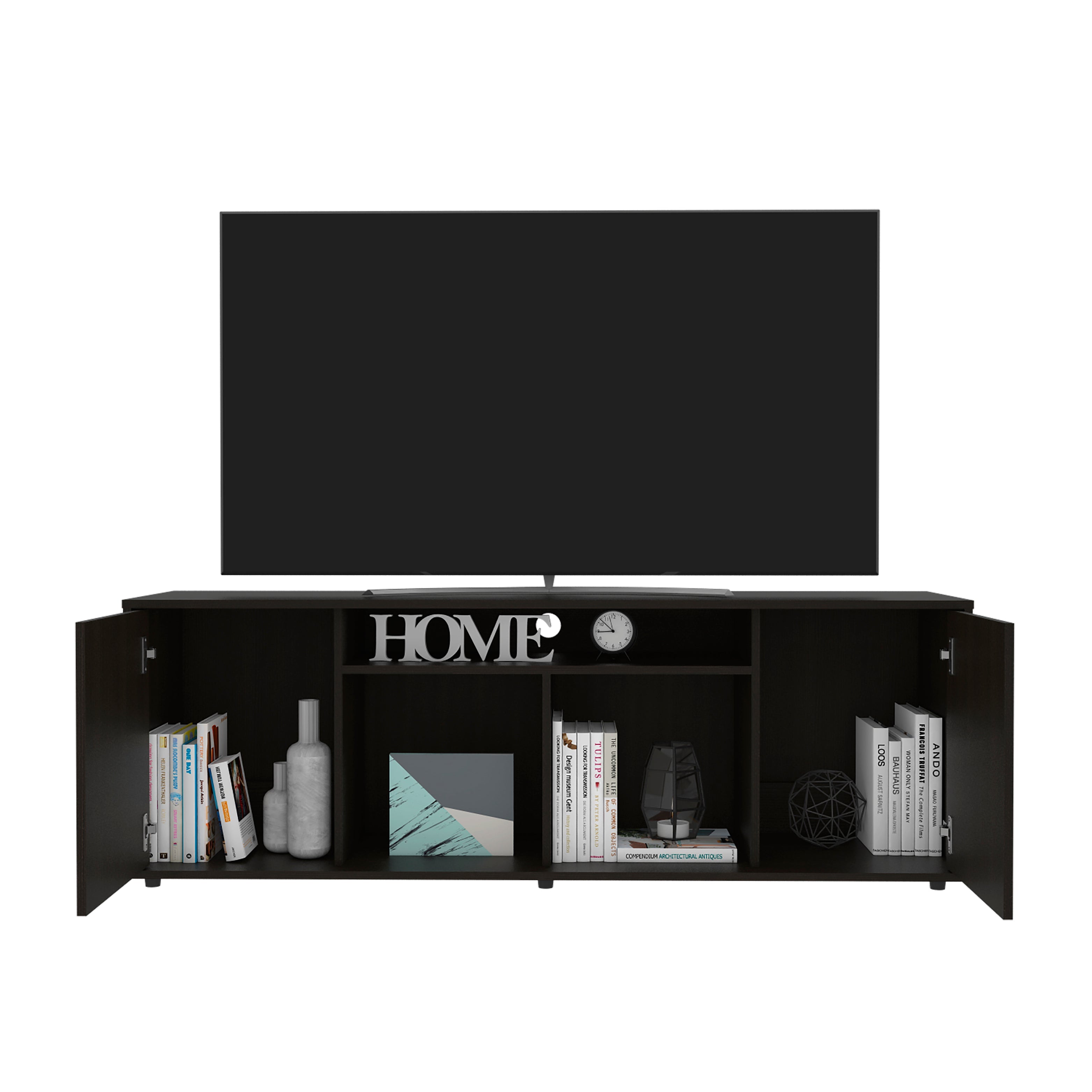 Dallas Tv Stand for TV´s up 55", Two Cabinets With Single Door, Four Shelves, Black - Luciddepo