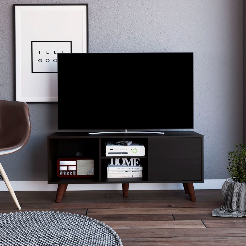 Ontario Tv Stand for TV´s up 52", Three Shelves, Single Door Cabinet, Black - Luciddepo