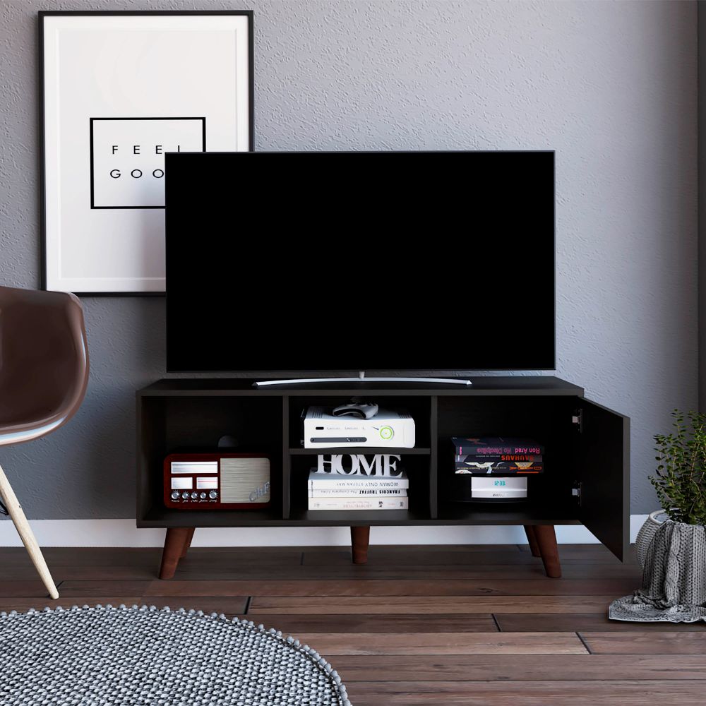 Ontario Tv Stand for TV´s up 52", Three Shelves, Single Door Cabinet, Black - Luciddepo