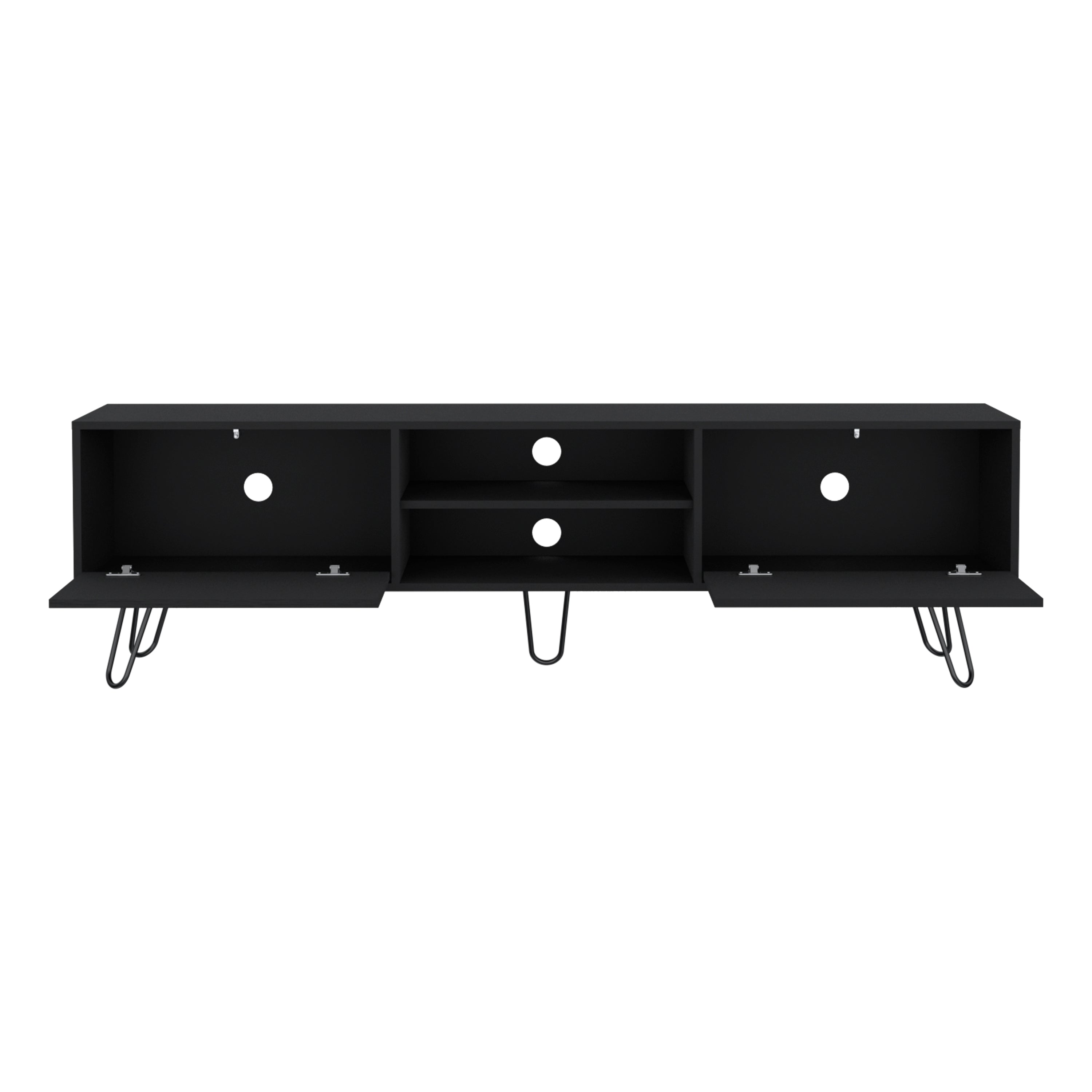 Waco TV Rack, Hairpin Stand with Spacious Storage and Cable Management Holes, Black - Luciddepo