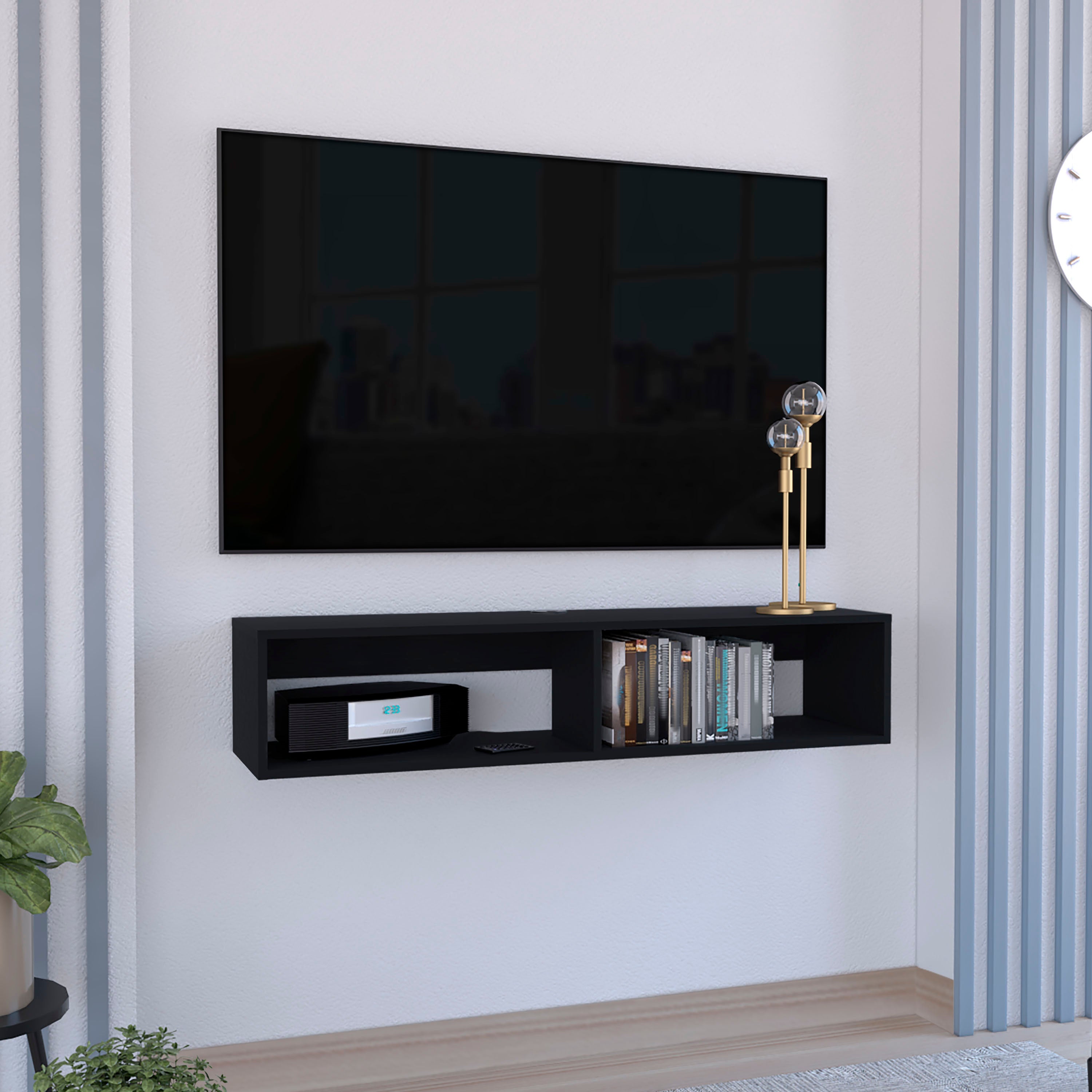 Klein FloatingTV Stand, Space-Saver Design with Functional Shelves, Black - Luciddepo