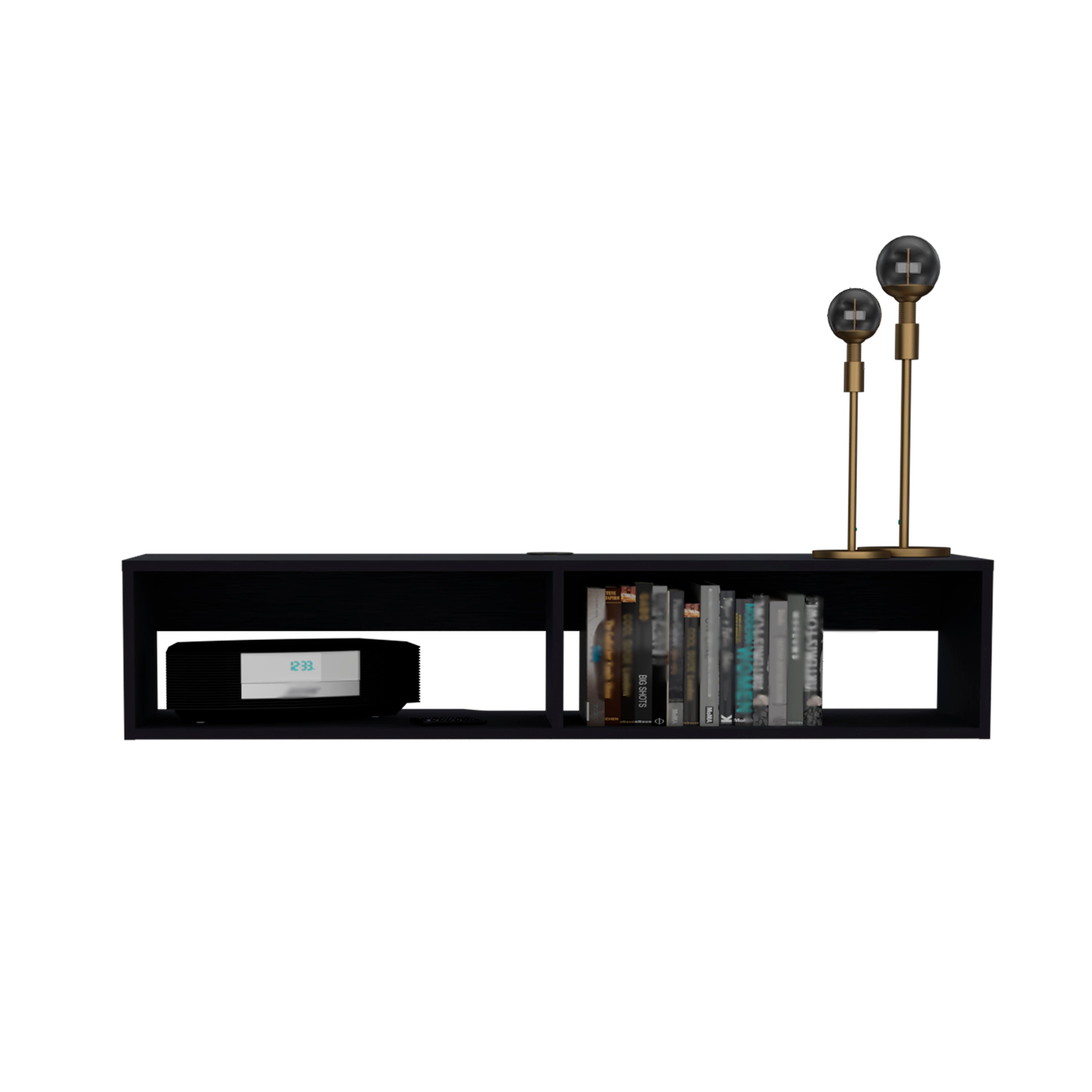 Klein FloatingTV Stand, Space-Saver Design with Functional Shelves, Black - Luciddepo