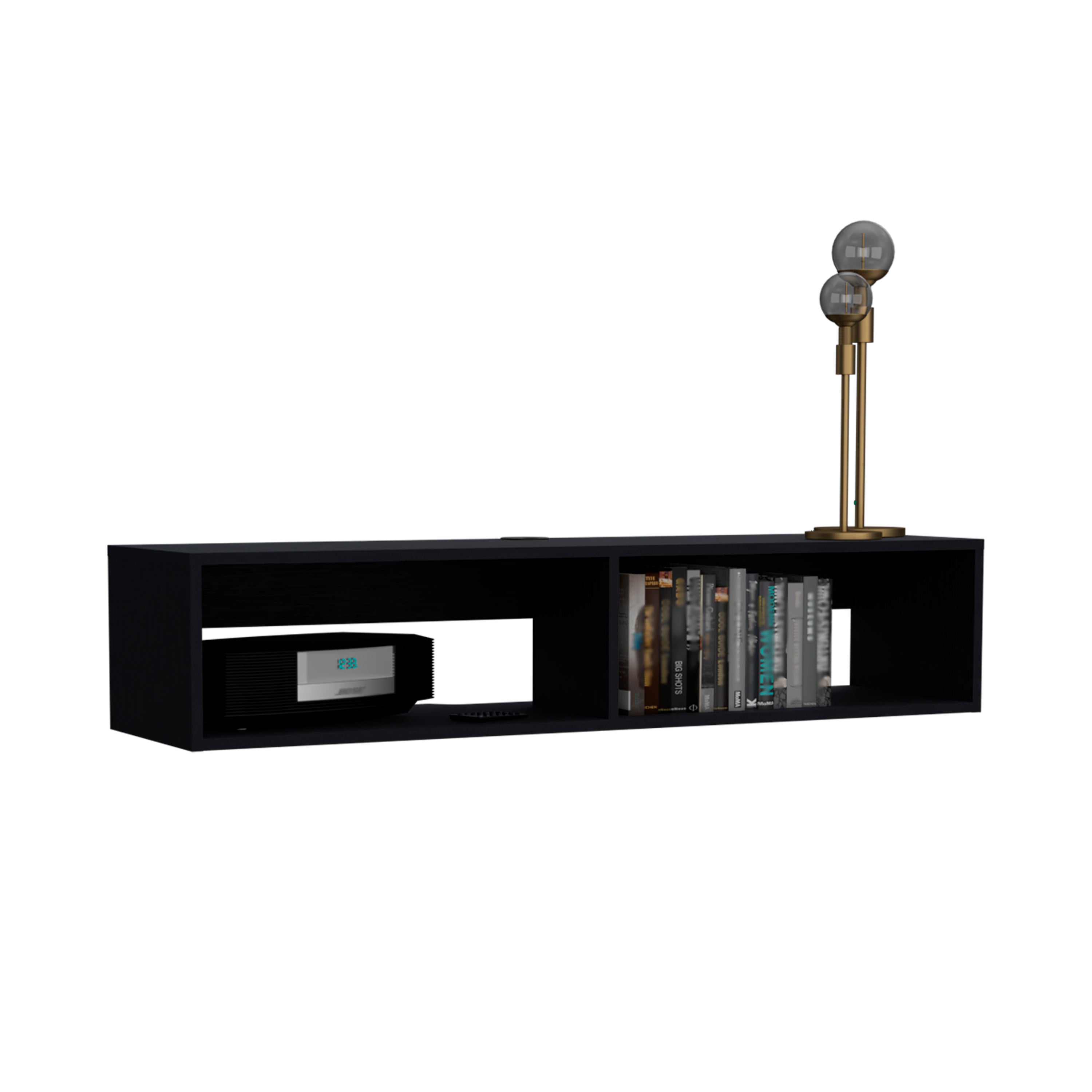 Klein FloatingTV Stand, Space-Saver Design with Functional Shelves, Black - Luciddepo