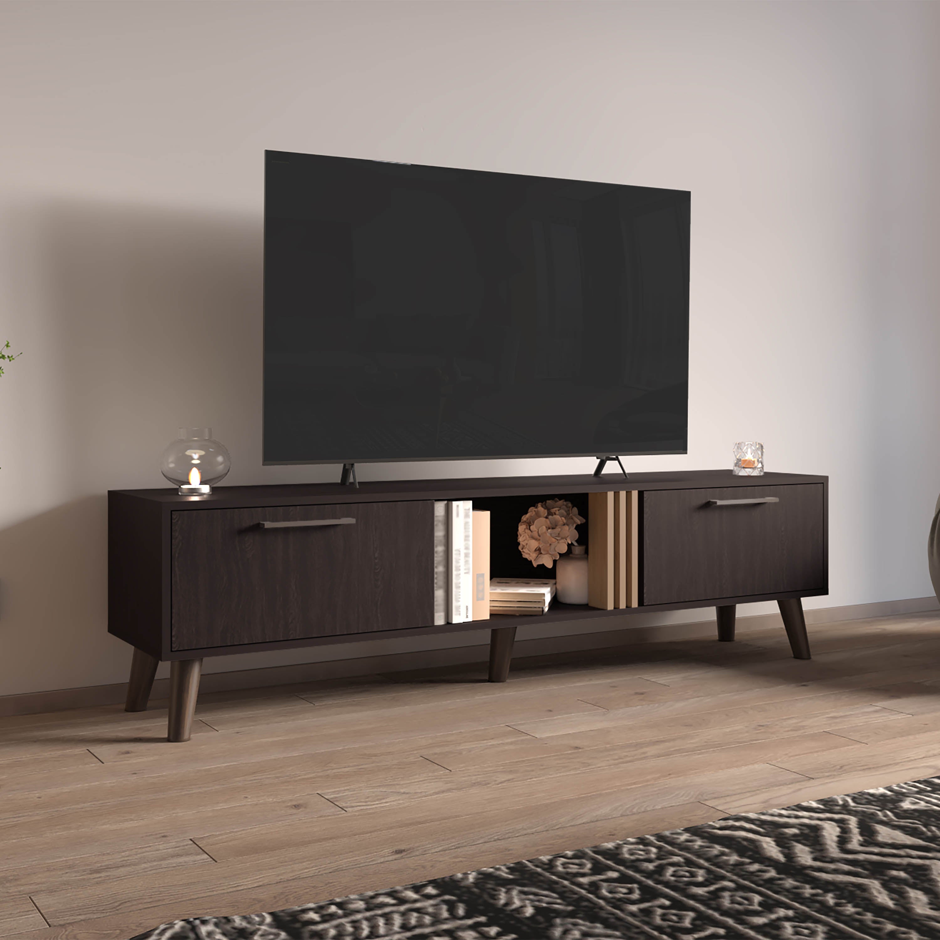 Lankin TV Stand, 2 Doors, 1 Shelf, Black / Natural Oak - Luciddepo