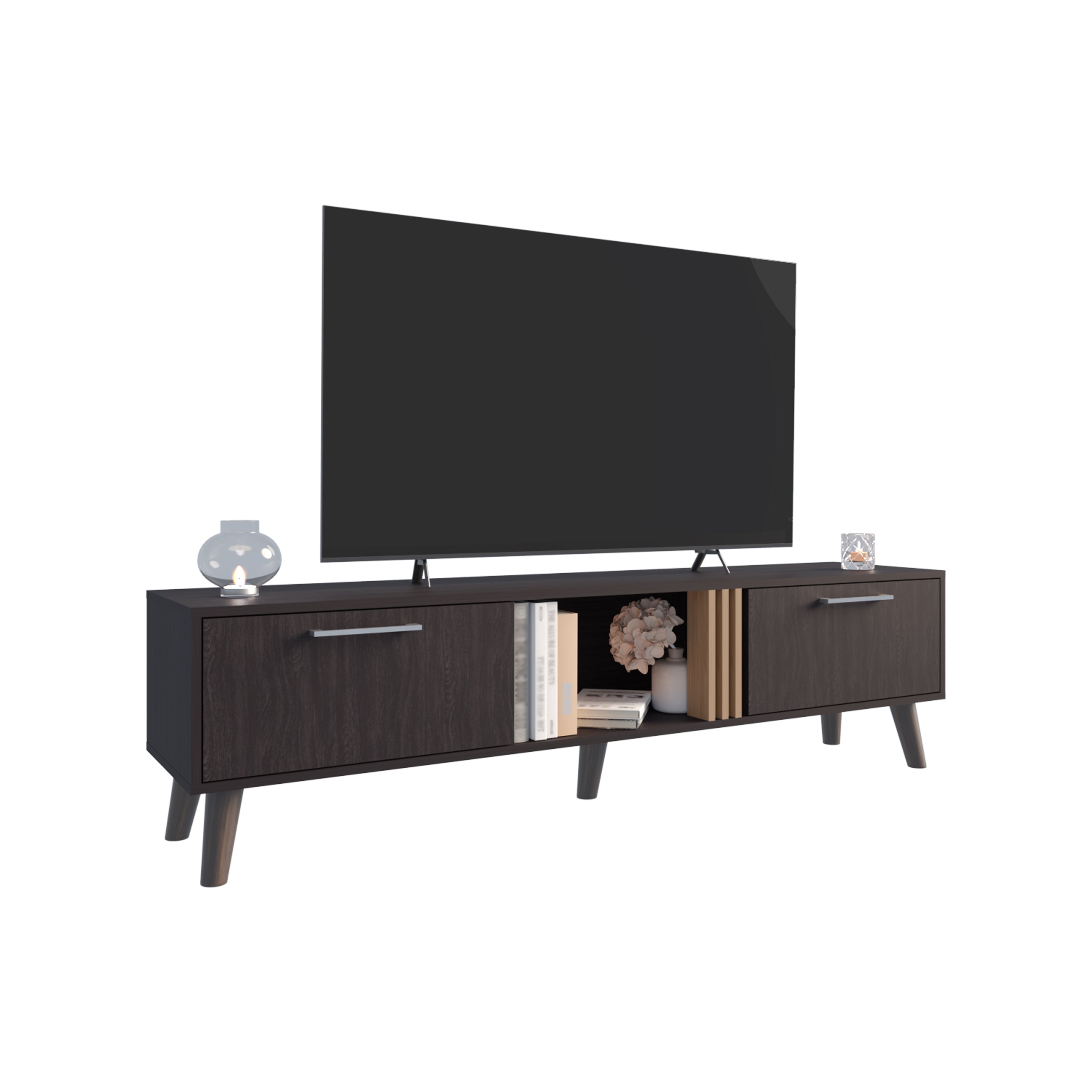Lankin TV Stand, 2 Doors, 1 Shelf, Black / Natural Oak - Luciddepo