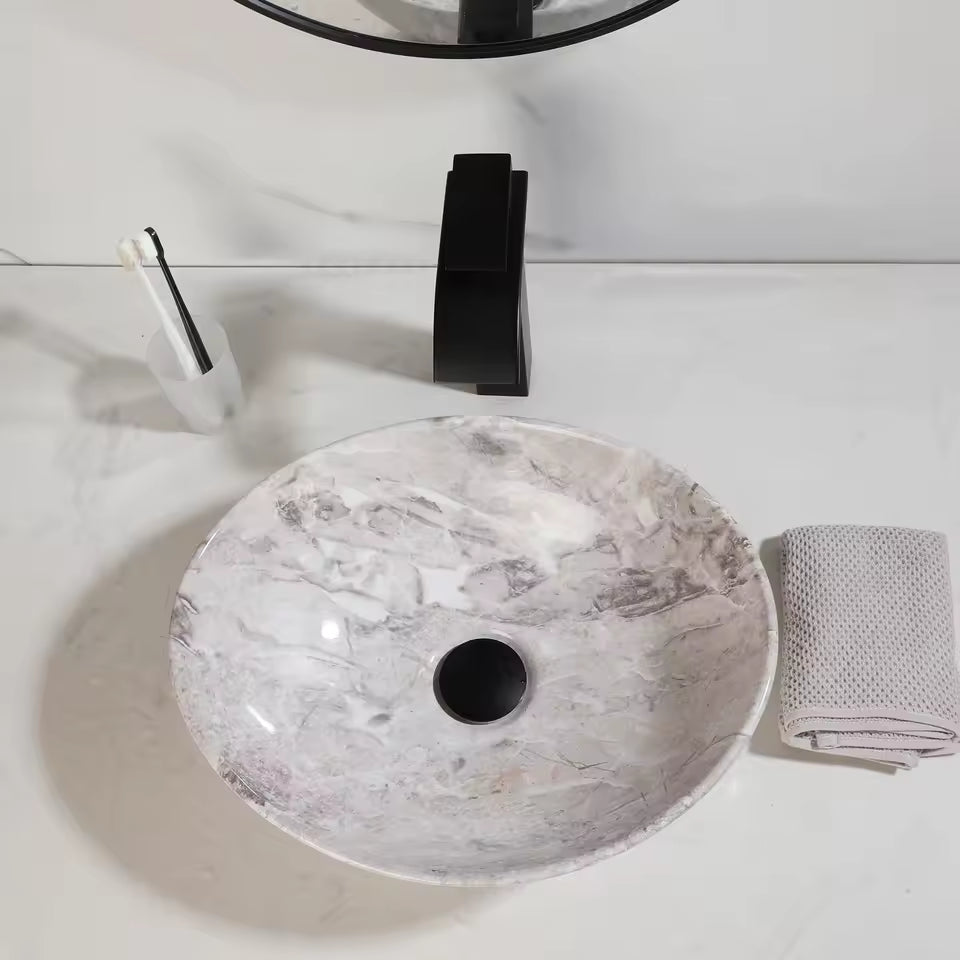 Ceramic Vessel Sinks Oval Bathroom Sink Above Counter Vessel Sink with Faucet and Drain Combo approx 16 inchs Marbling Vessel
