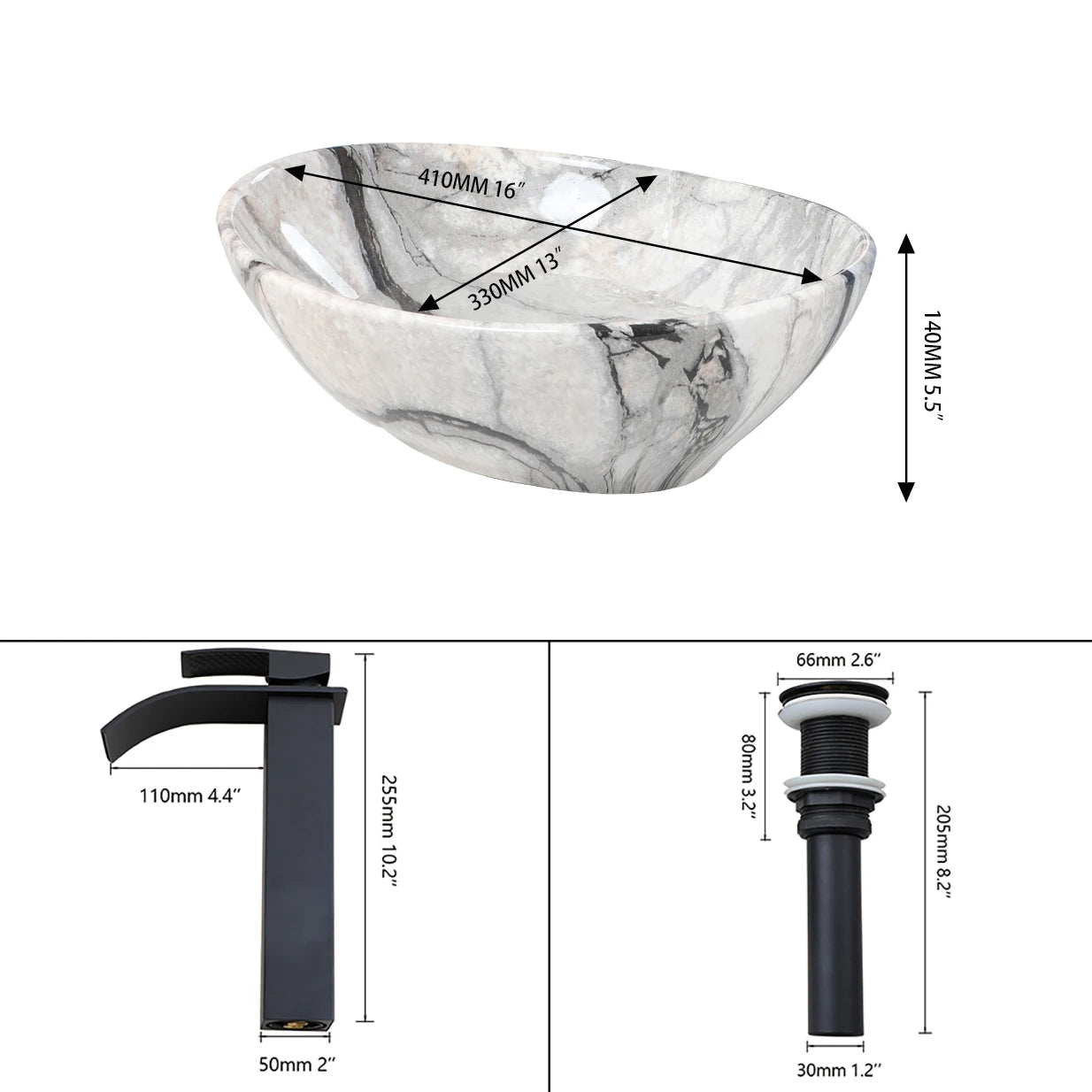 Bathroom, Sink, Vanity Sinks Tops, Vessel Sink, Ceramic Sink Bowl, Waterfall Faucet, Modern, Above Counter, 16 Inch, Black, Marble, White, Gold, Sand