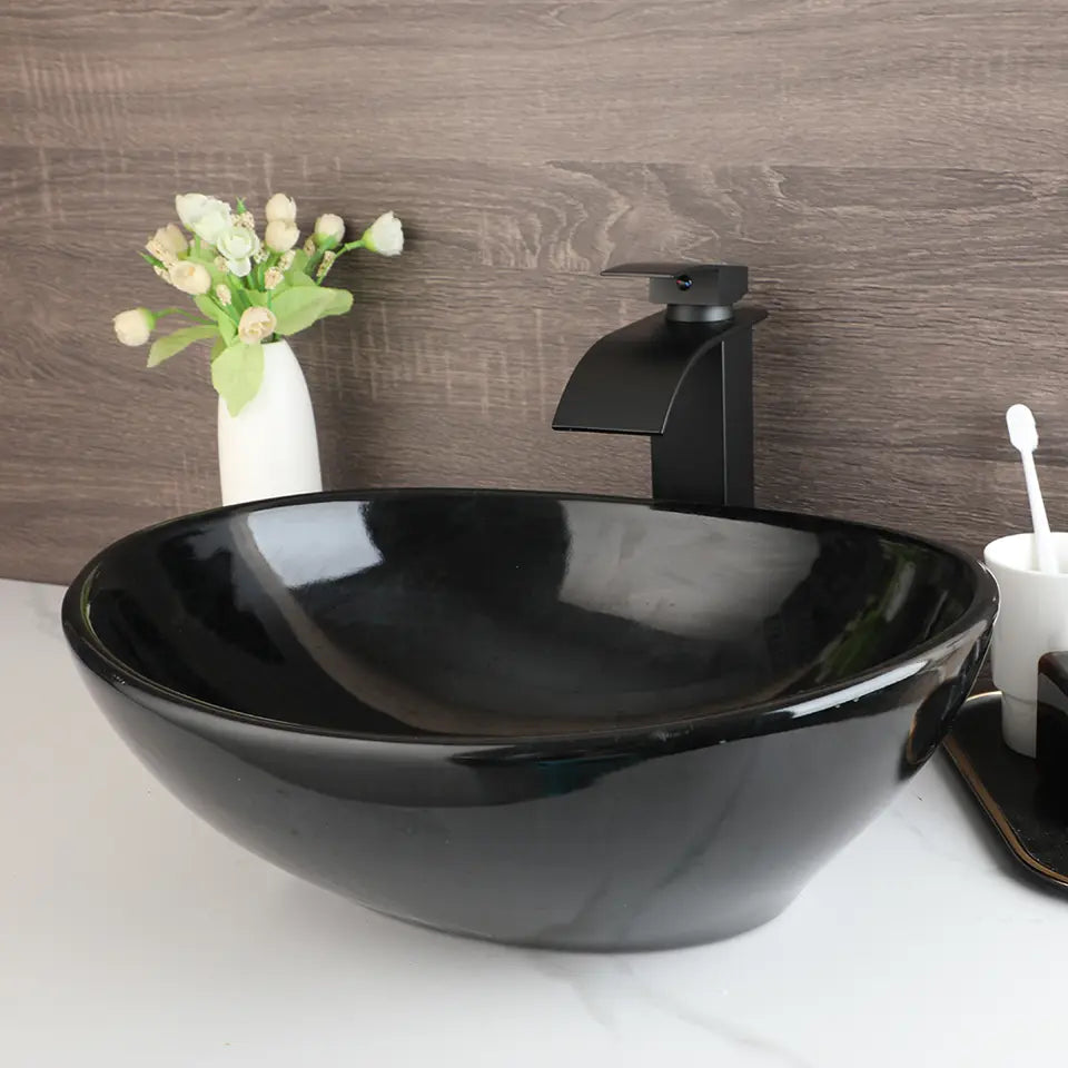 Bathroom, Sink, Vanity Sinks Tops, Vessel Sink, Ceramic Sink Bowl, Waterfall Faucet, Modern, Above Counter, 16 Inch, Black, Marble, White, Gold, Sand