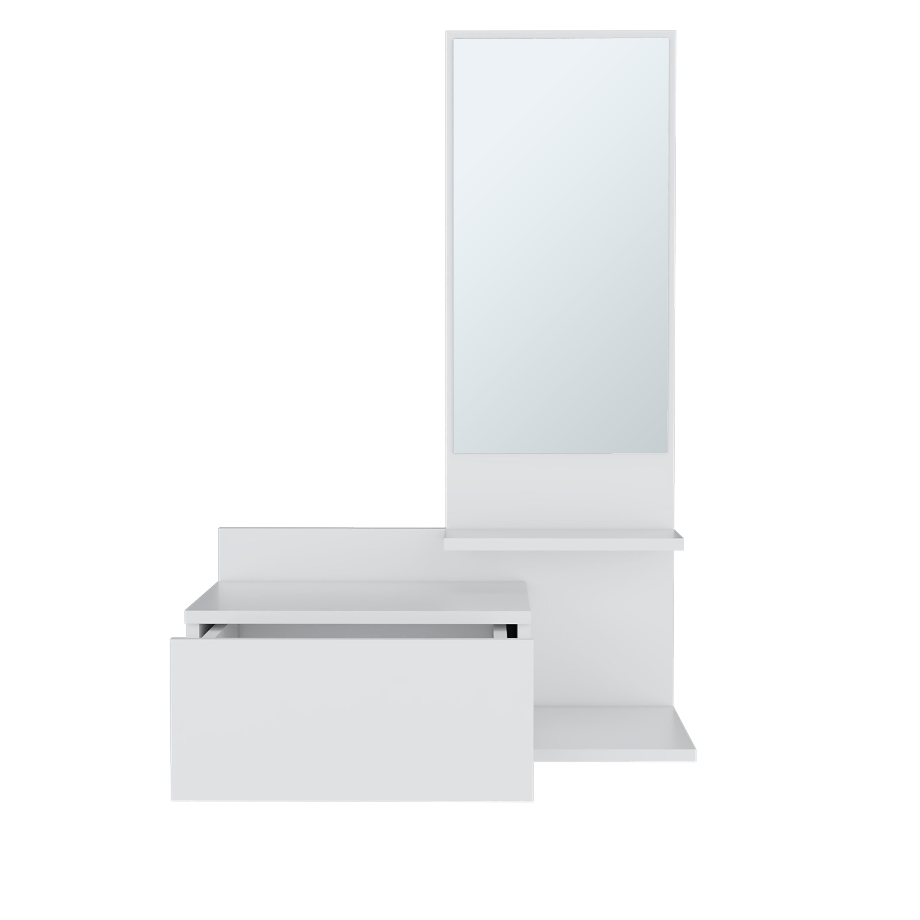 Sitka Floating Hallway Cabinet, 1 Drawer, 3 Shelves, 1 Mirror, White - Luciddepo