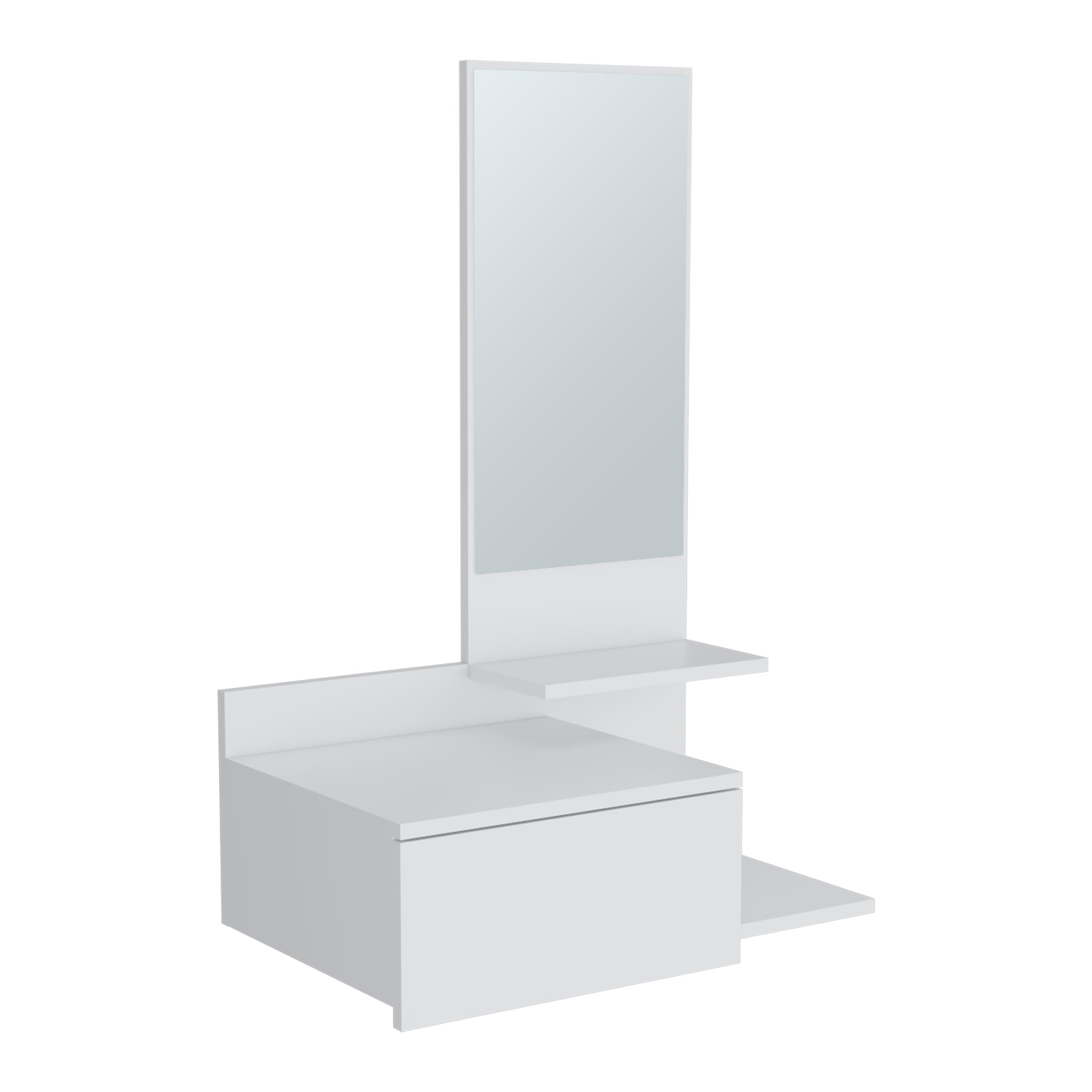Sitka Floating Hallway Cabinet, 1 Drawer, 3 Shelves, 1 Mirror, White - Luciddepo
