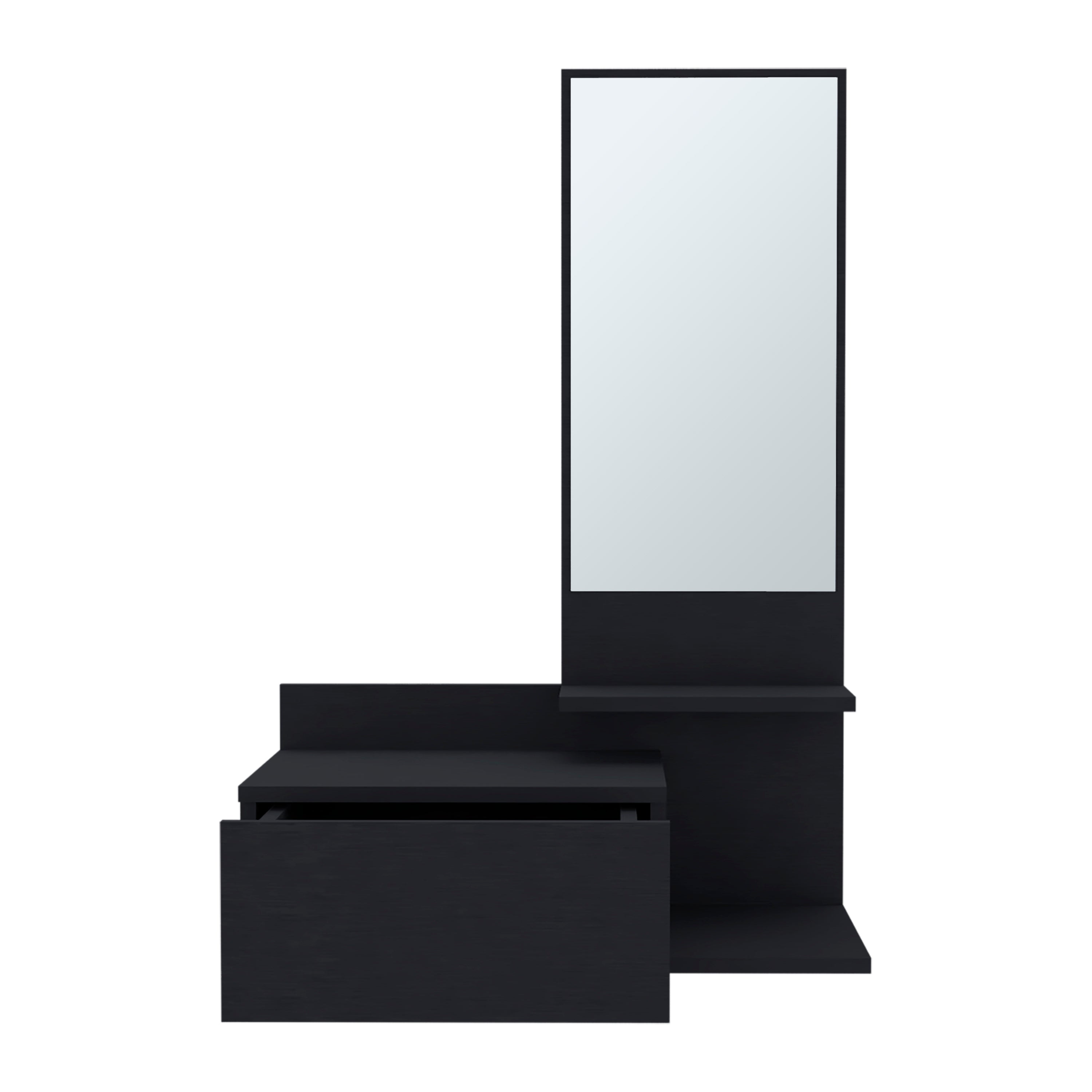 Sitka Floating Hallway Cabinet, 1 Drawer, 3 Shelves, 1 Mirror, Black - Luciddepo