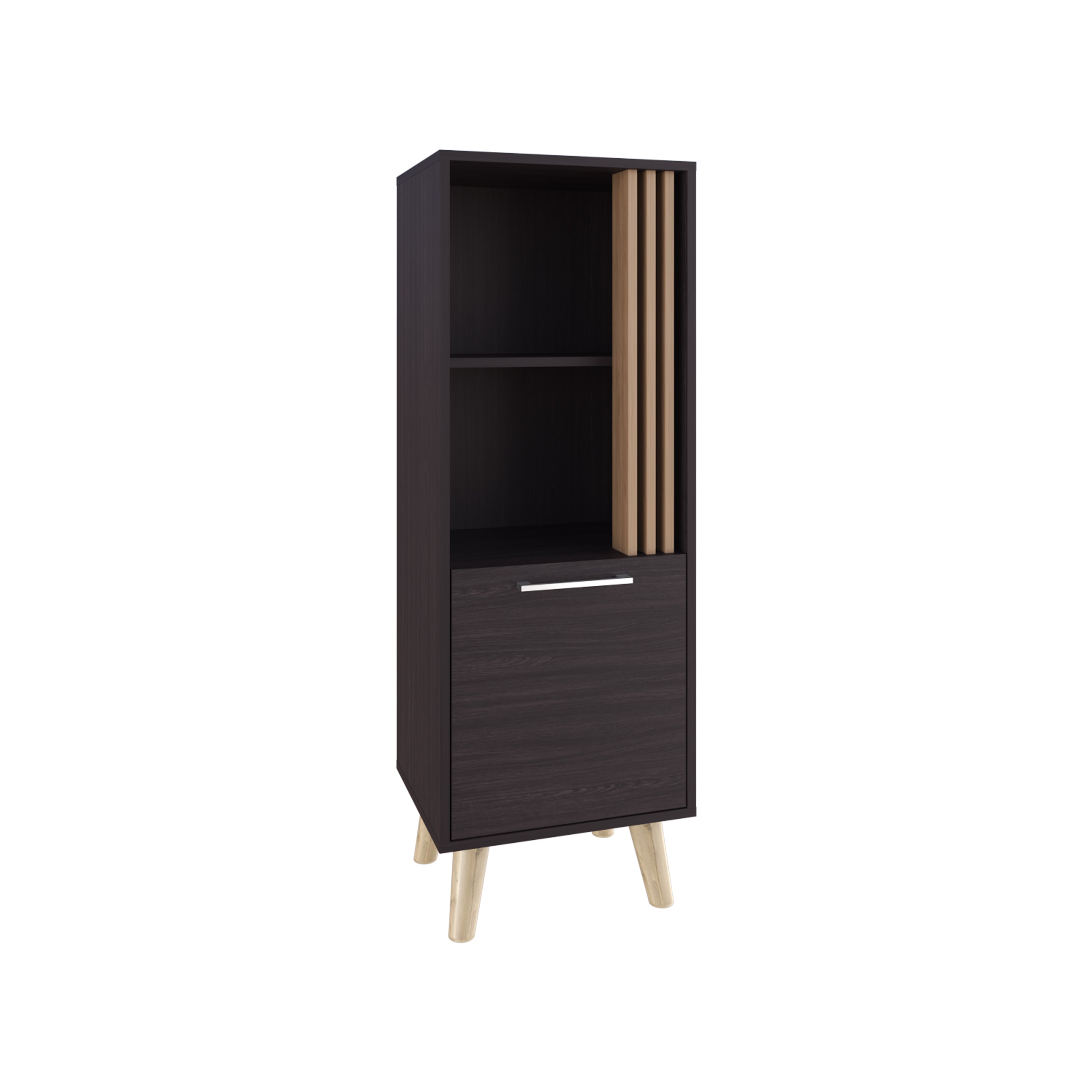 Orrin Storage Cabinet, 1 Door, 2 Shelves, Black / Natural Oak - Luciddepo
