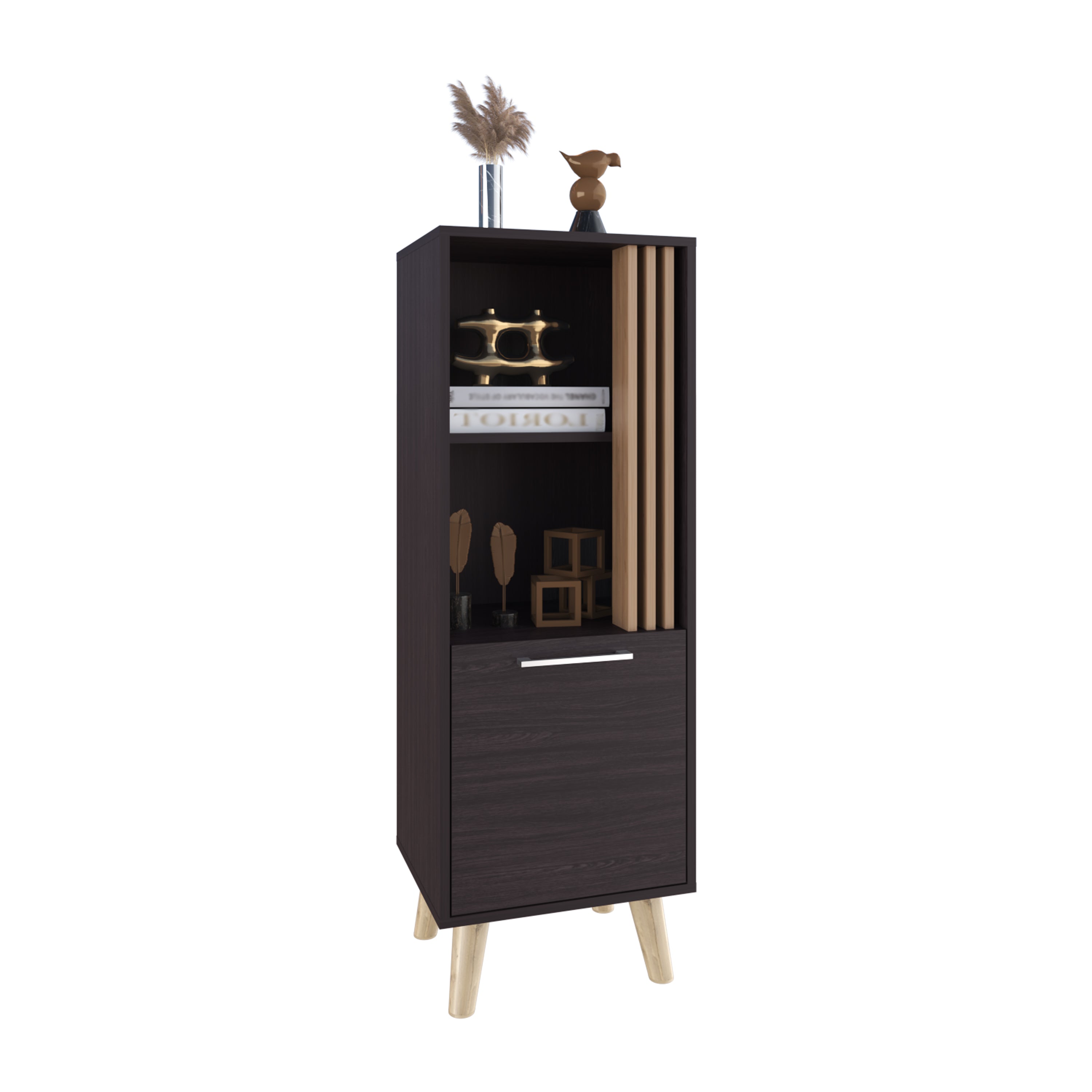 Orrin Storage Cabinet, 1 Door, 2 Shelves, Black / Natural Oak - Luciddepo