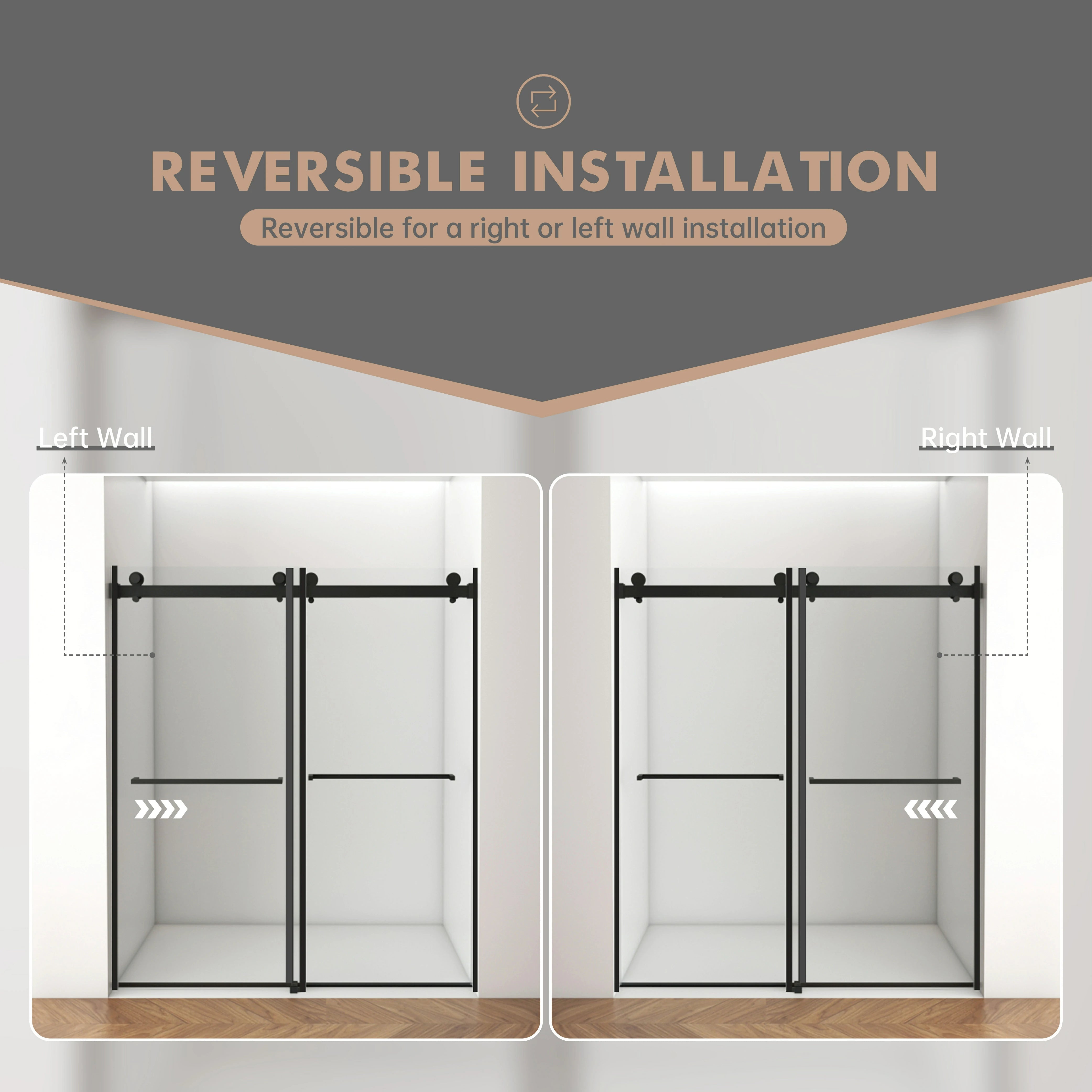 Frameless Double Sliding Shower Door 56–60" x 76", 10mm SGCC Clear Tempered Glass, Matte Black, With Buffer - Luciddepot