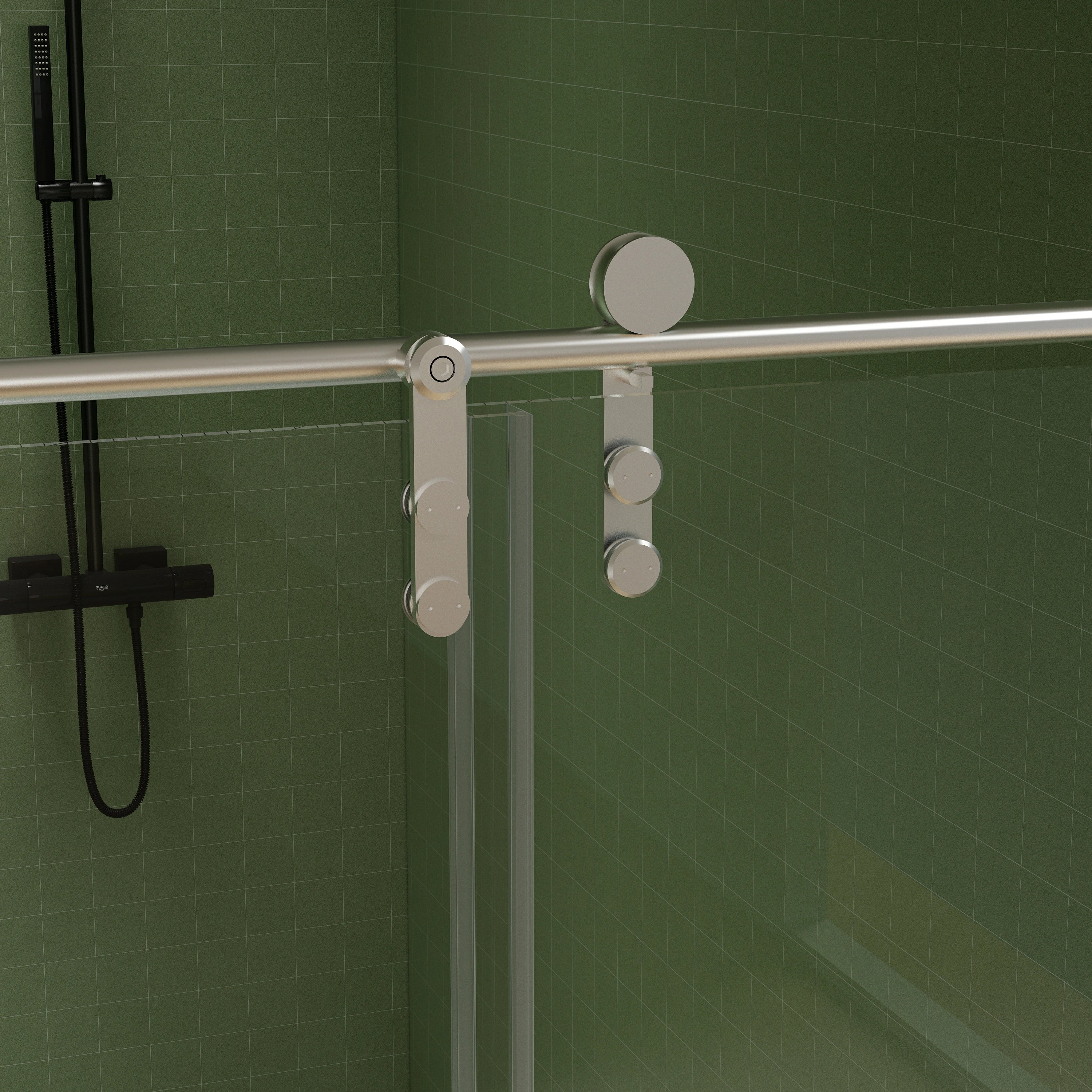 Frameless Double Sliding Shower Door 56"-60"W x 76"H, 8mm SGCC Clear Tempered Glass, Brushed Nickel Finished With Buffer - Luciddepot