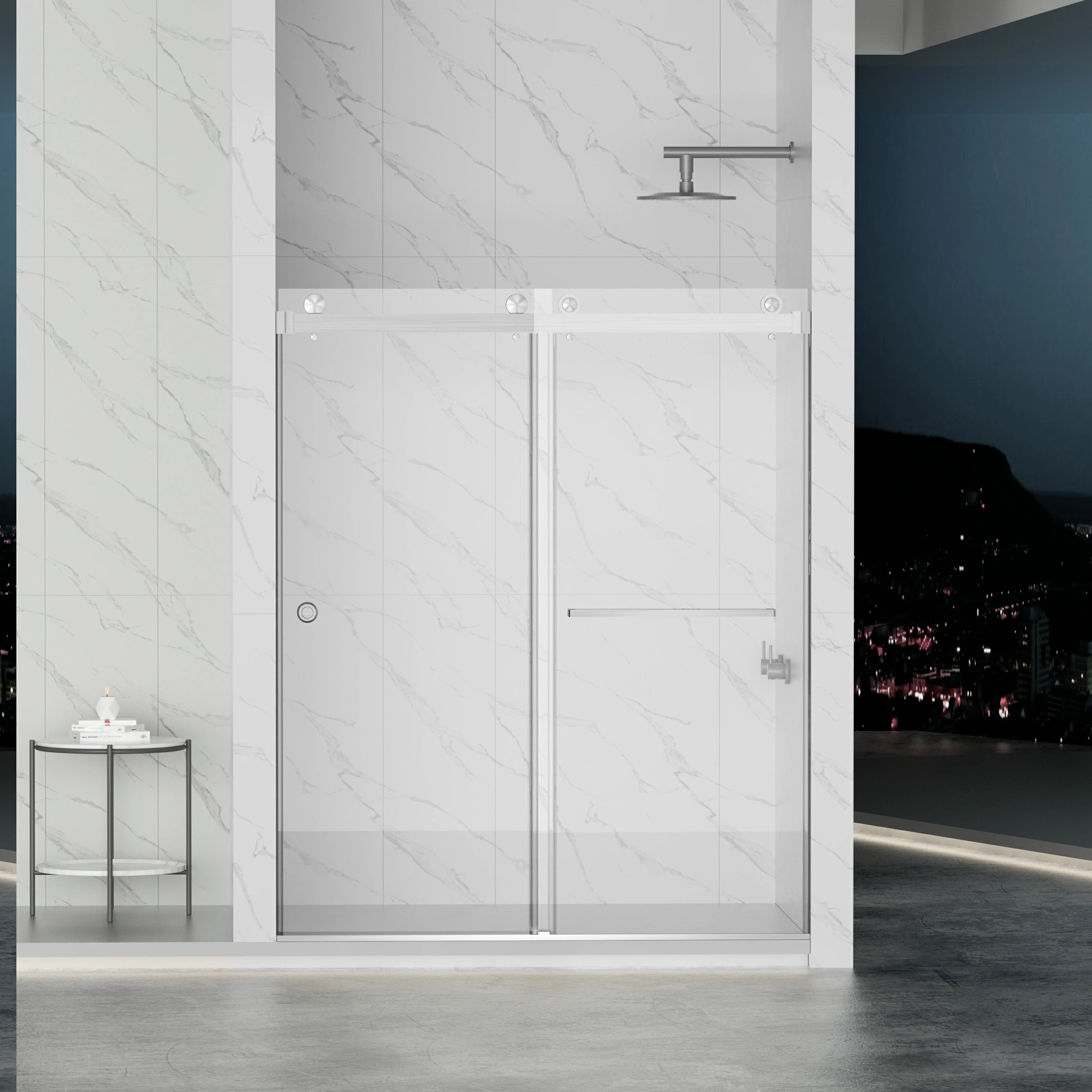 Frameless Double Sliding Shower Door 55"-59"W x 72"H, 8mm Thick SGCC Clear Tempered Glass, Brushed Nickel - Luciddepot