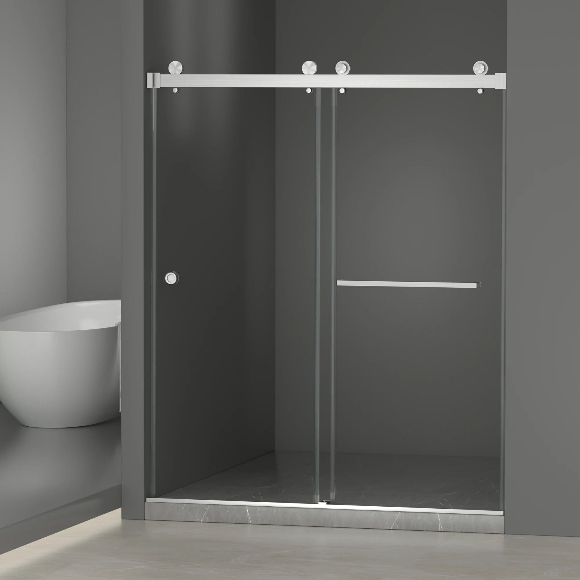 Frameless Double Sliding Shower Door 55"-59"W x 72"H, 8mm Thick SGCC Clear Tempered Glass, Brushed Nickel - Luciddepot