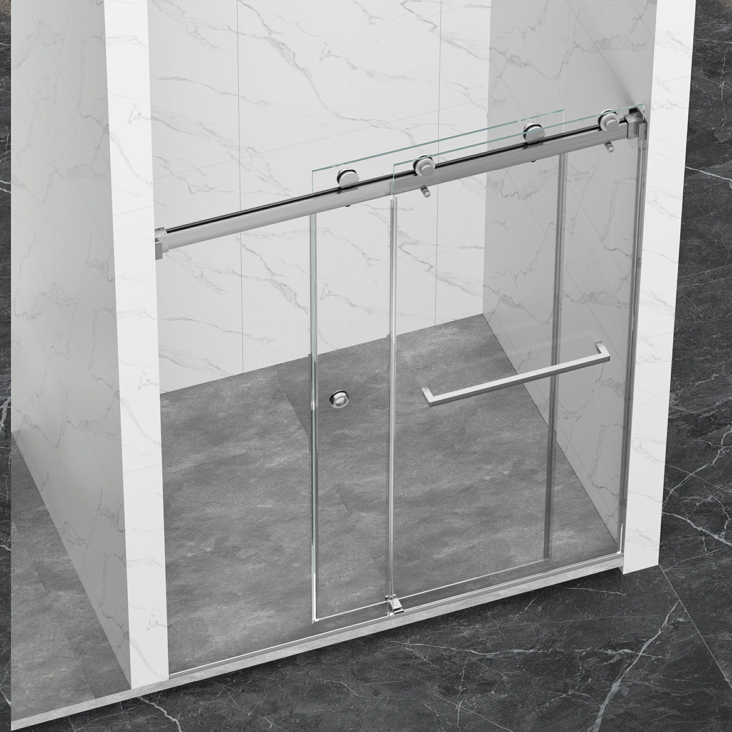 Frameless Double Sliding Shower Door 55"-59"W x 72"H, 8mm Thick SGCC Clear Tempered Glass, Brushed Nickel - Luciddepot