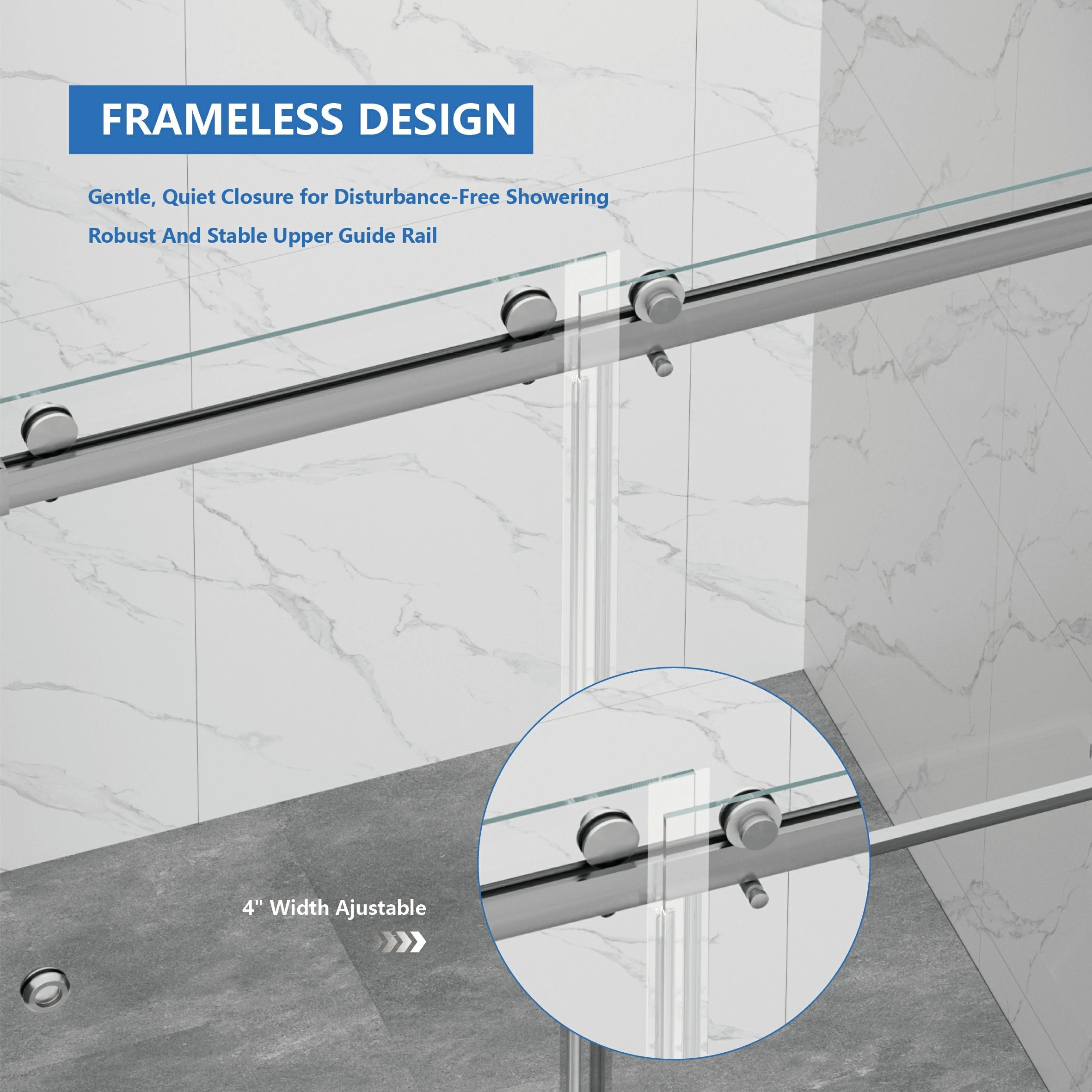Frameless Double Sliding Shower Door 55"-59"W x 72"H, 8mm Thick SGCC Clear Tempered Glass, Brushed Nickel - Luciddepot