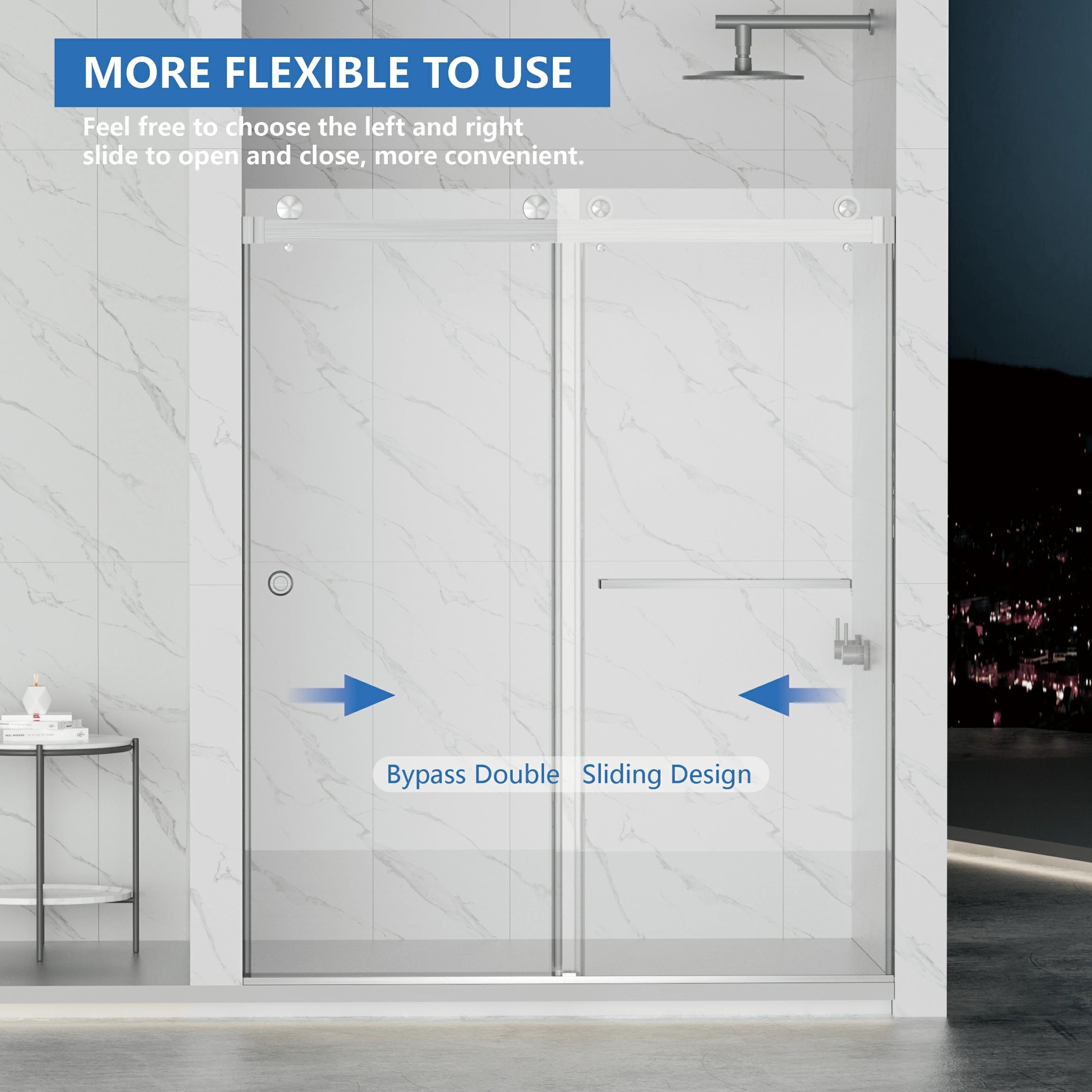 Frameless Double Sliding Shower Door 55"-59"W x 72"H, 8mm Thick SGCC Clear Tempered Glass, Brushed Nickel - Luciddepot