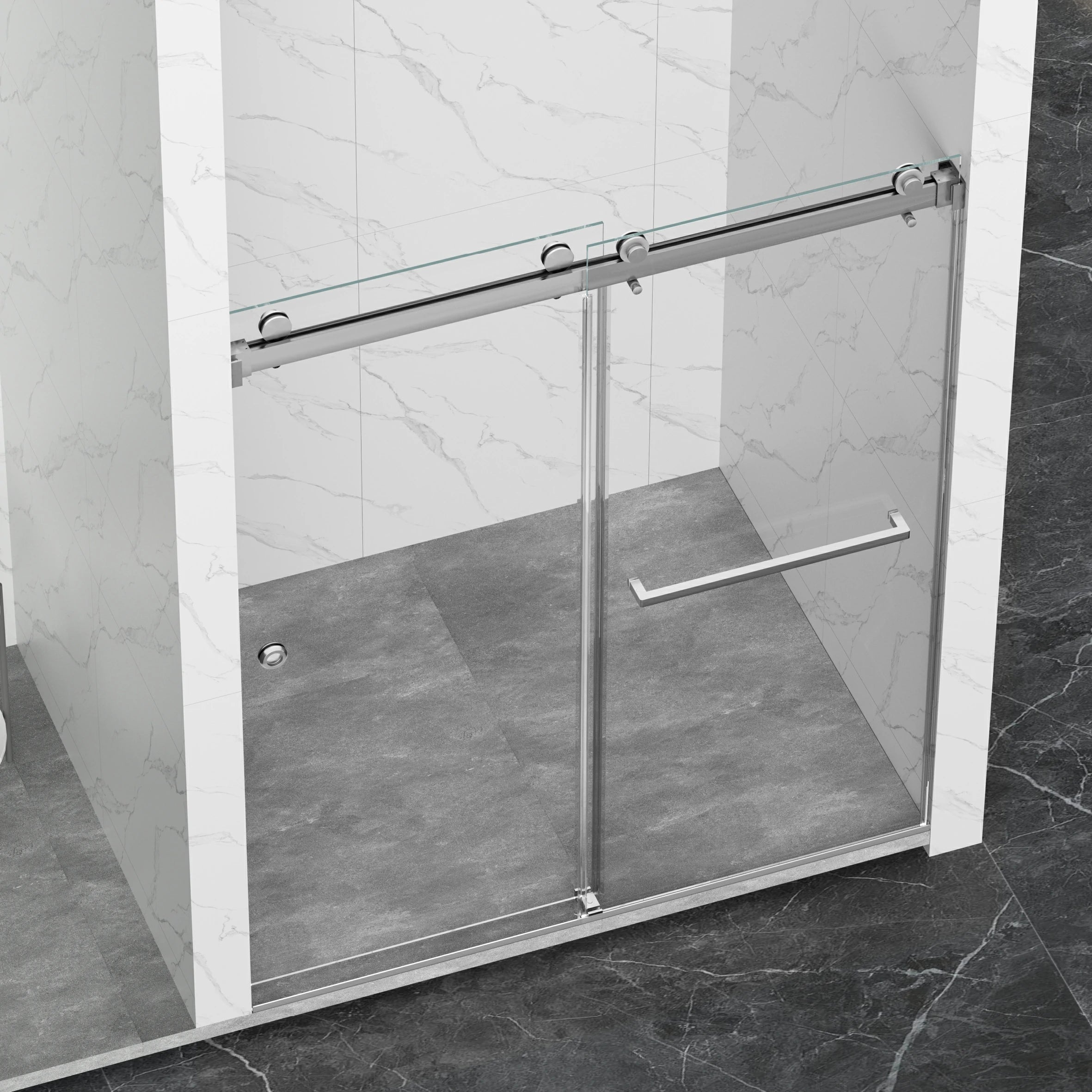 Frameless Double Sliding Shower Door 55"-59"W x 72"H, 8mm Thick SGCC Clear Tempered Glass, Brushed Nickel - Luciddepot