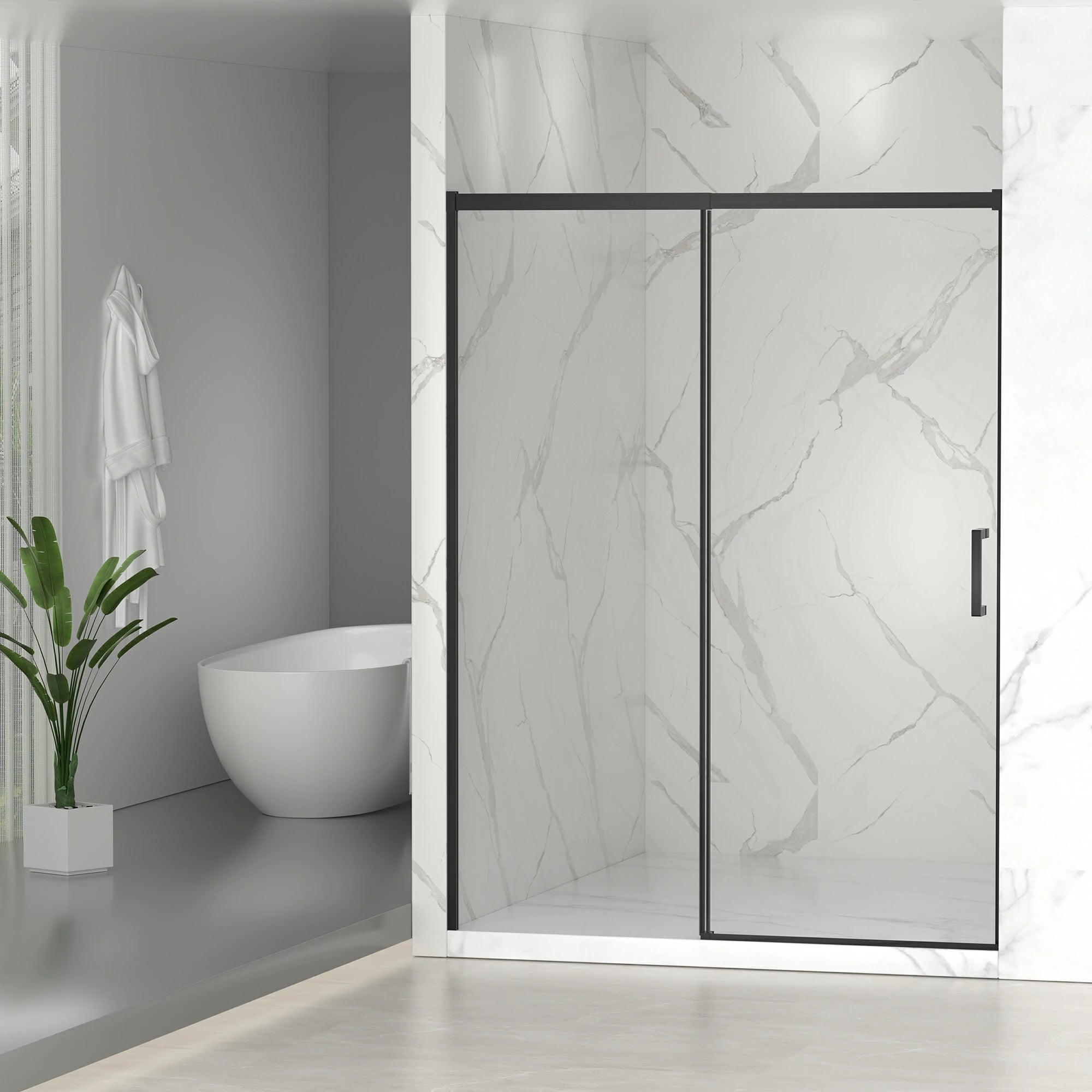 Frameless Sliding Shower Door 56"-60"W x 74"H, 6mm Thick SGCC Clear Tempered Glass, Matte Black Finished - Luciddepot
