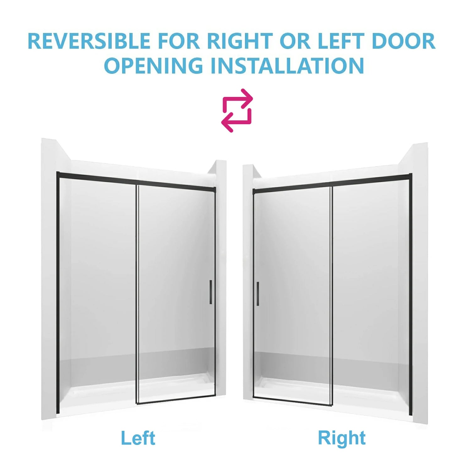 Frameless Sliding Shower Door 56"-60"W x 74"H, 6mm Thick SGCC Clear Tempered Glass, Matte Black Finished - Luciddepot