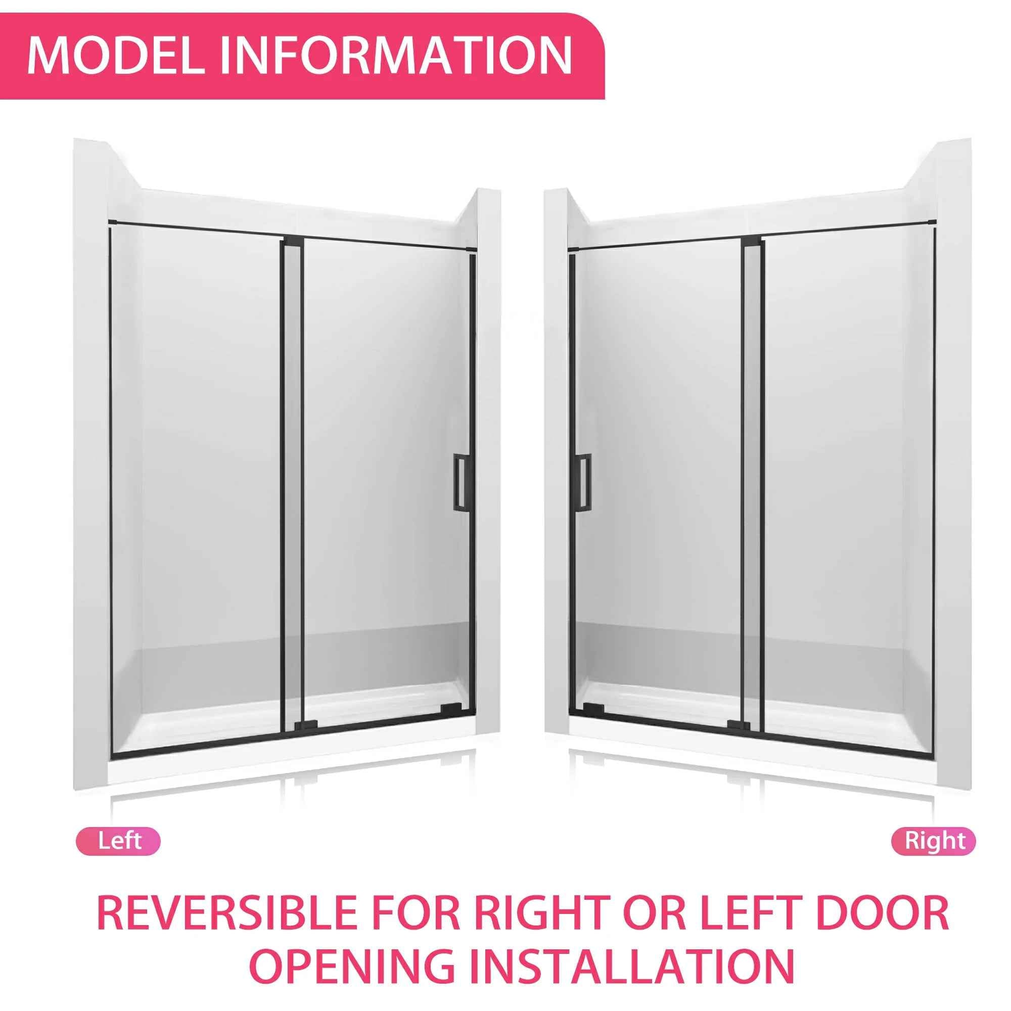 Semi-Frameless Sliding Shower Door 56"-60"W x 72"H, 8mm Thick SGCC Clear Tempered Glass, Matte Black Finished - Luciddepot