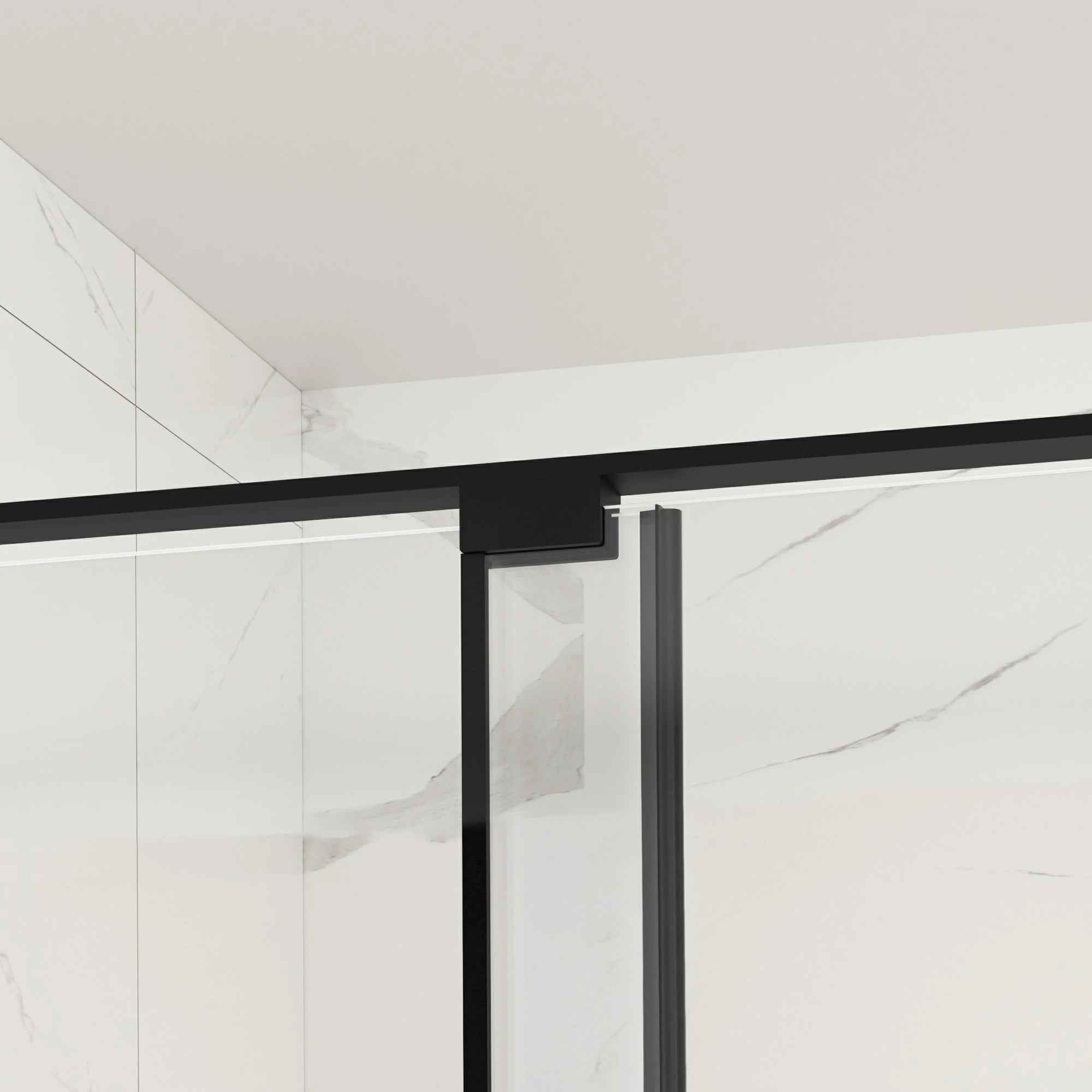 Semi-Frameless Sliding Shower Door 56"-60"W x 72"H, 8mm Thick SGCC Clear Tempered Glass, Matte Black Finished - Luciddepot