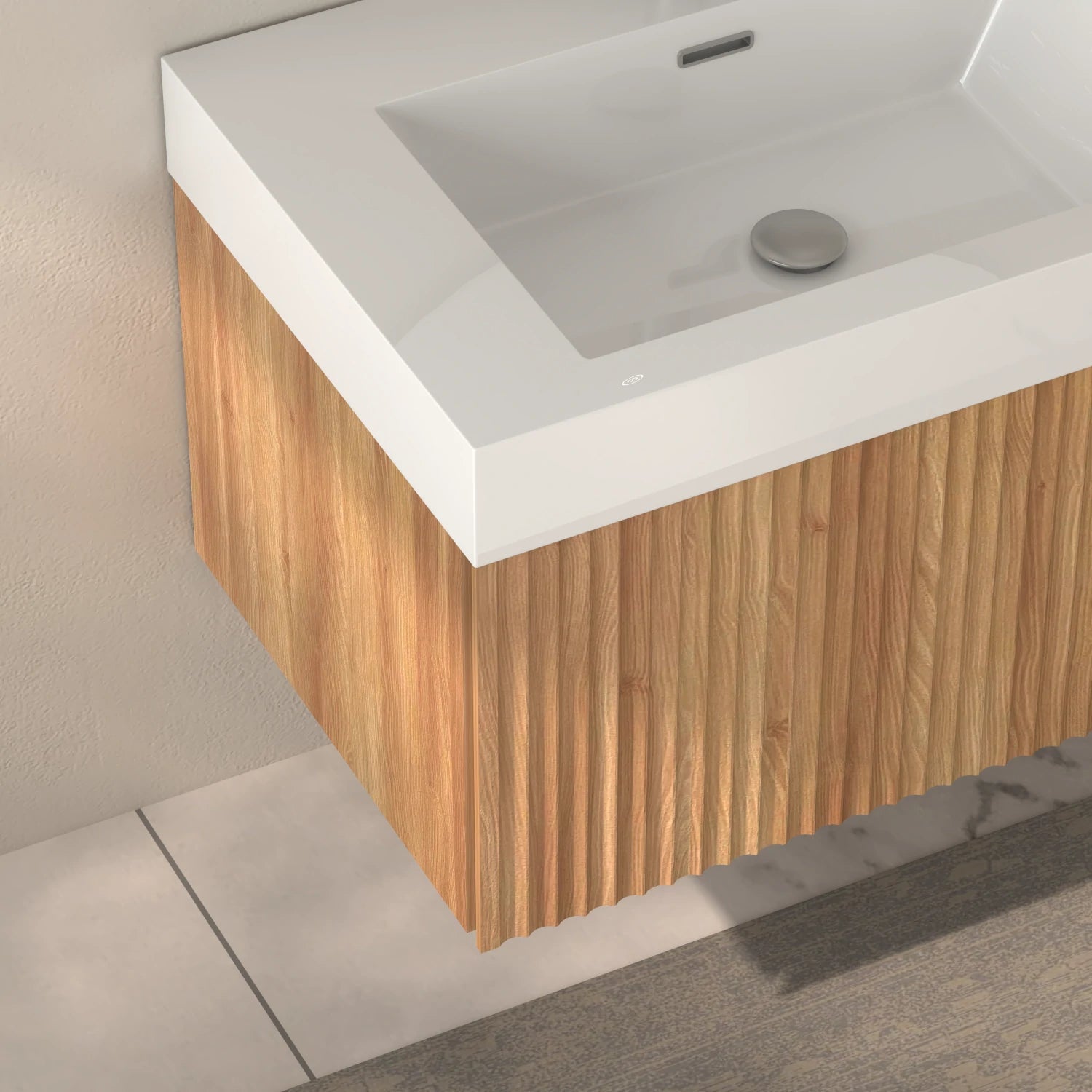 30" Stripe Bathroom Vanity with Integrated Basin, Acacia Color - Luciddepo