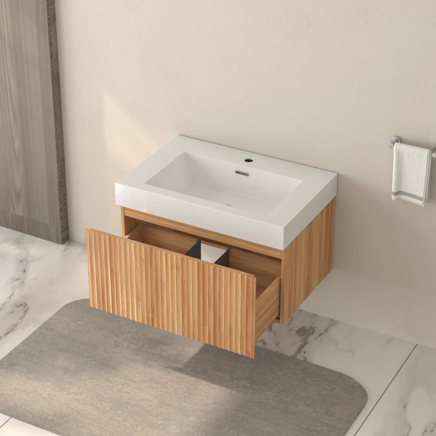 30" Stripe Bathroom Vanity with Integrated Basin, Acacia Color - Luciddepo