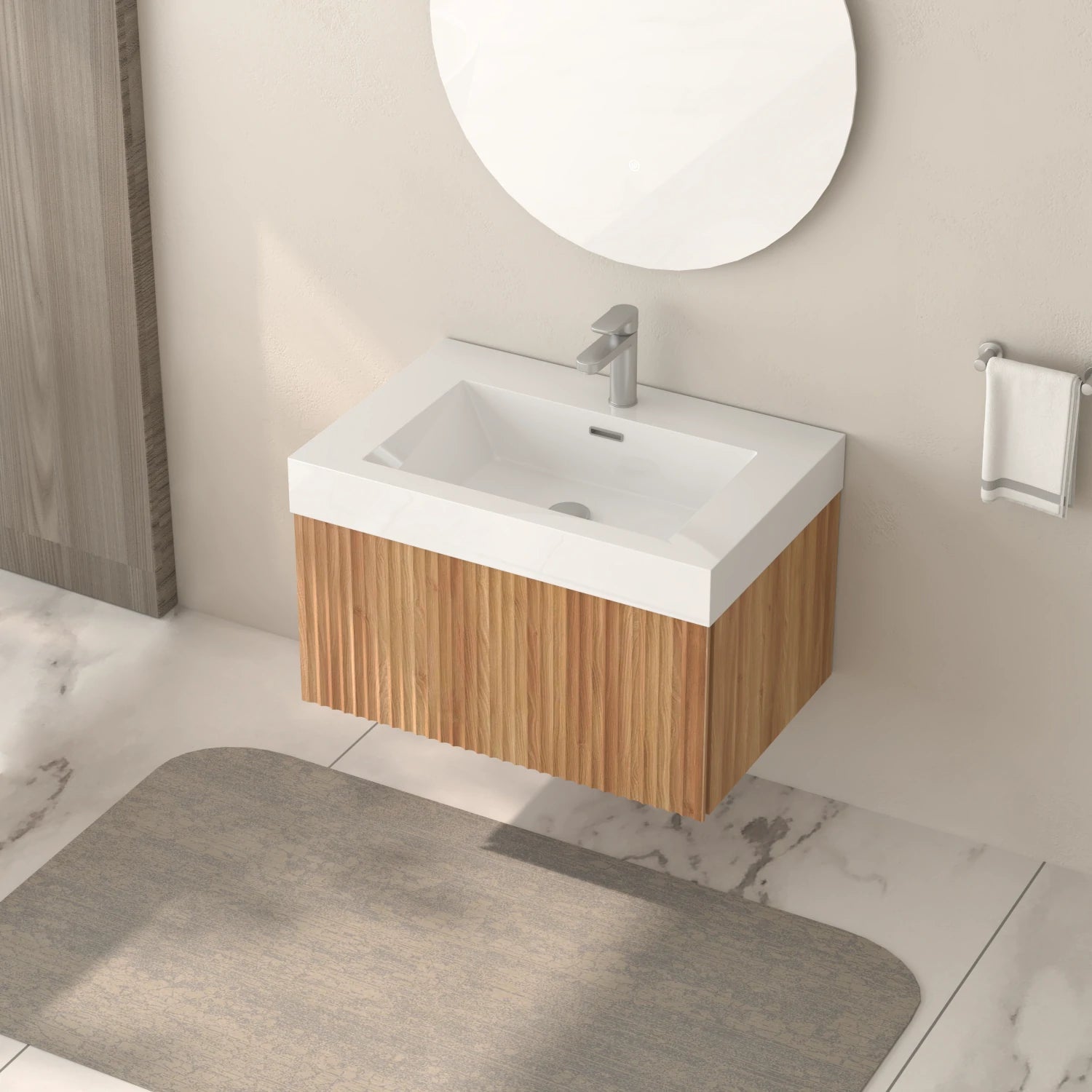 30" Stripe Bathroom Vanity with Integrated Basin, Acacia Color - Luciddepo