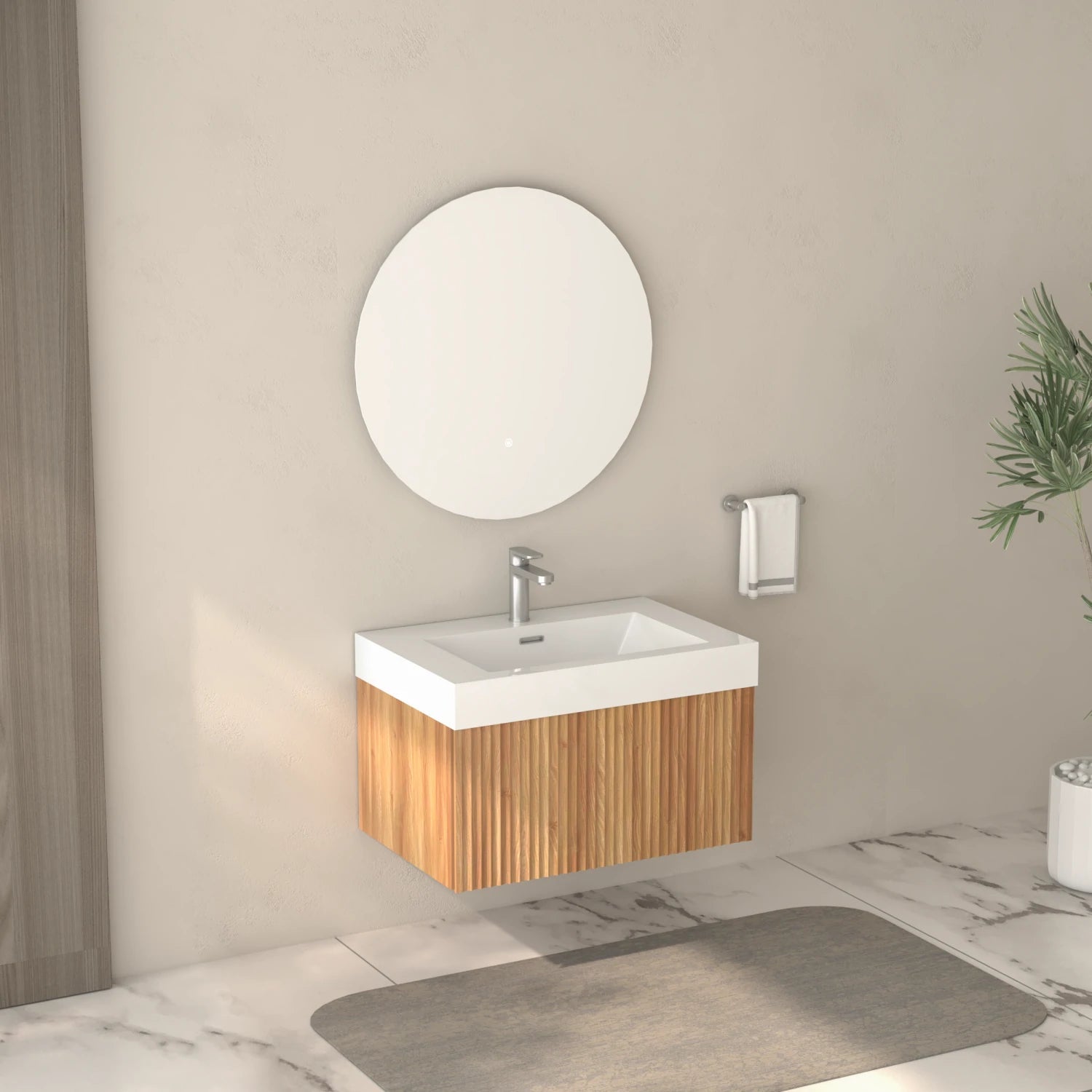 30" Stripe Bathroom Vanity with Integrated Basin, Acacia Color - Luciddepo