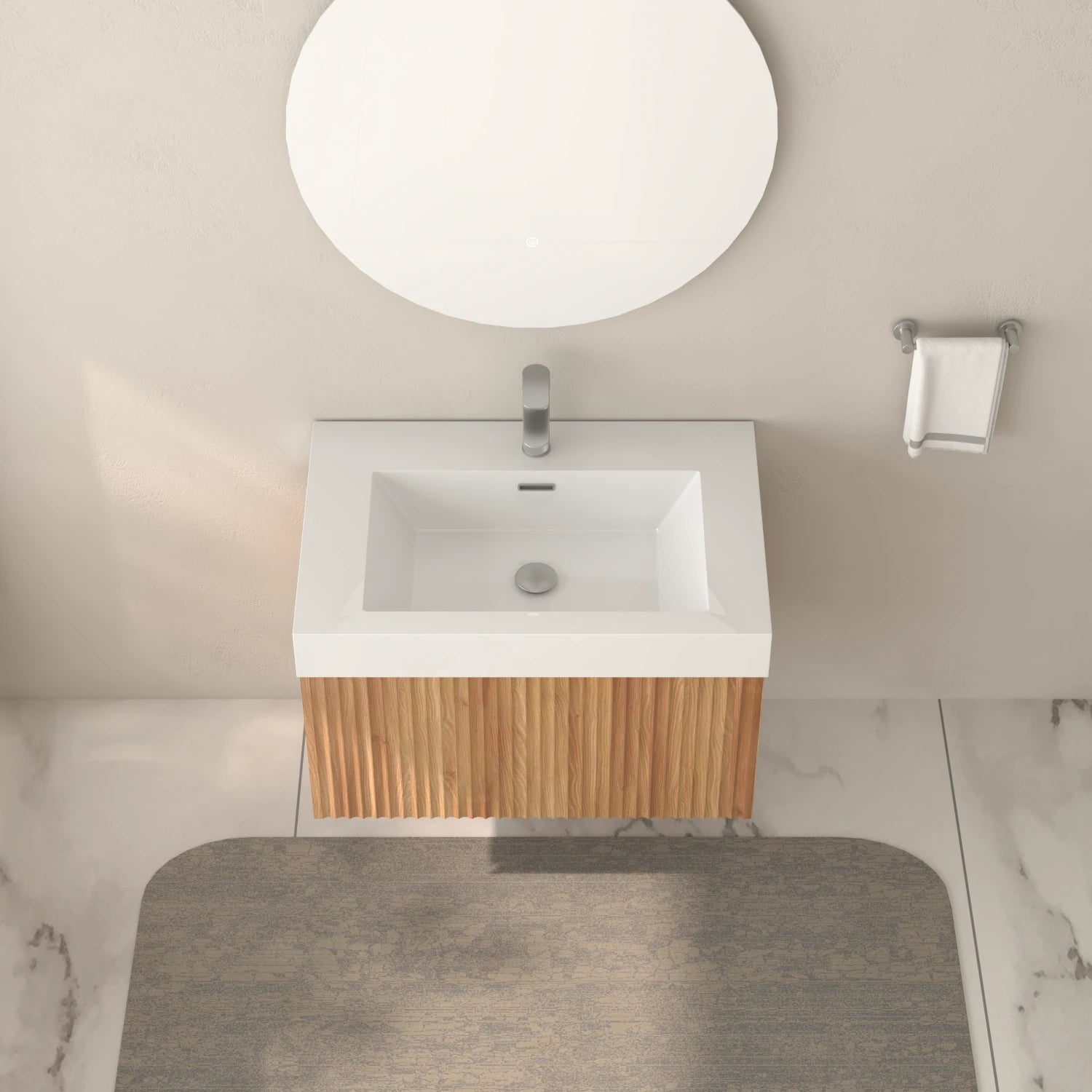 30" Stripe Bathroom Vanity with Integrated Basin, Acacia Color - Luciddepo