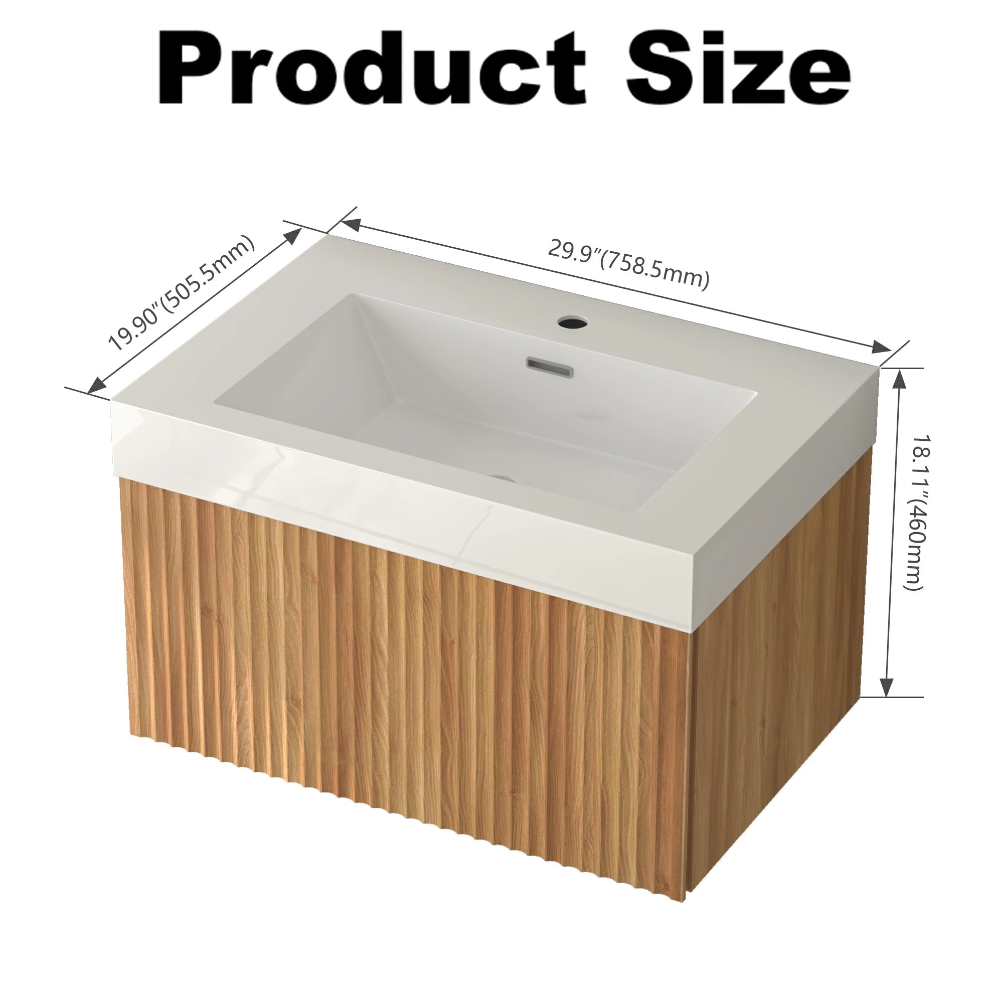 30" Stripe Bathroom Vanity with Integrated Basin, Acacia Color - Luciddepo
