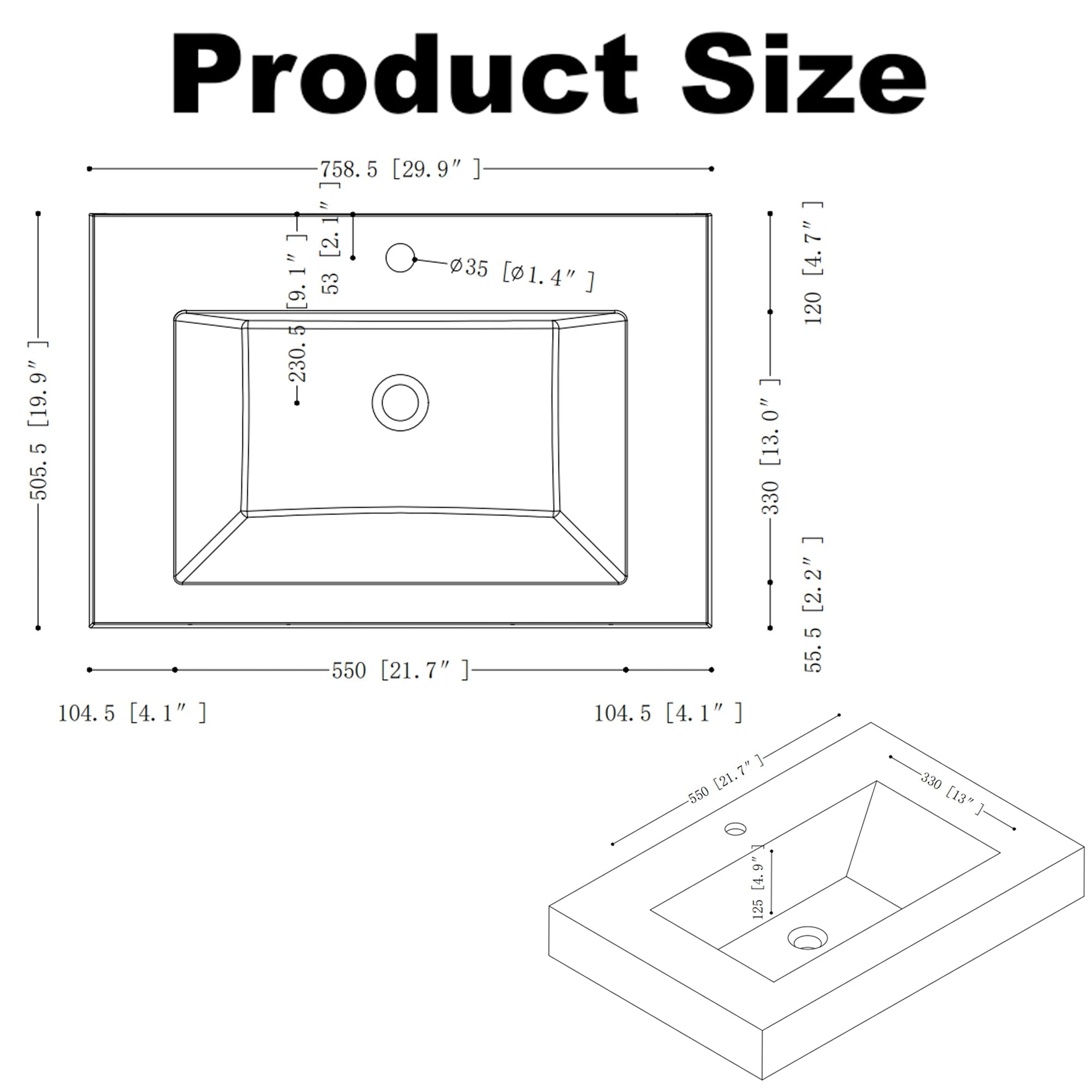 30" Stripe Bathroom Vanity with Integrated Basin, Acacia Color - Luciddepo