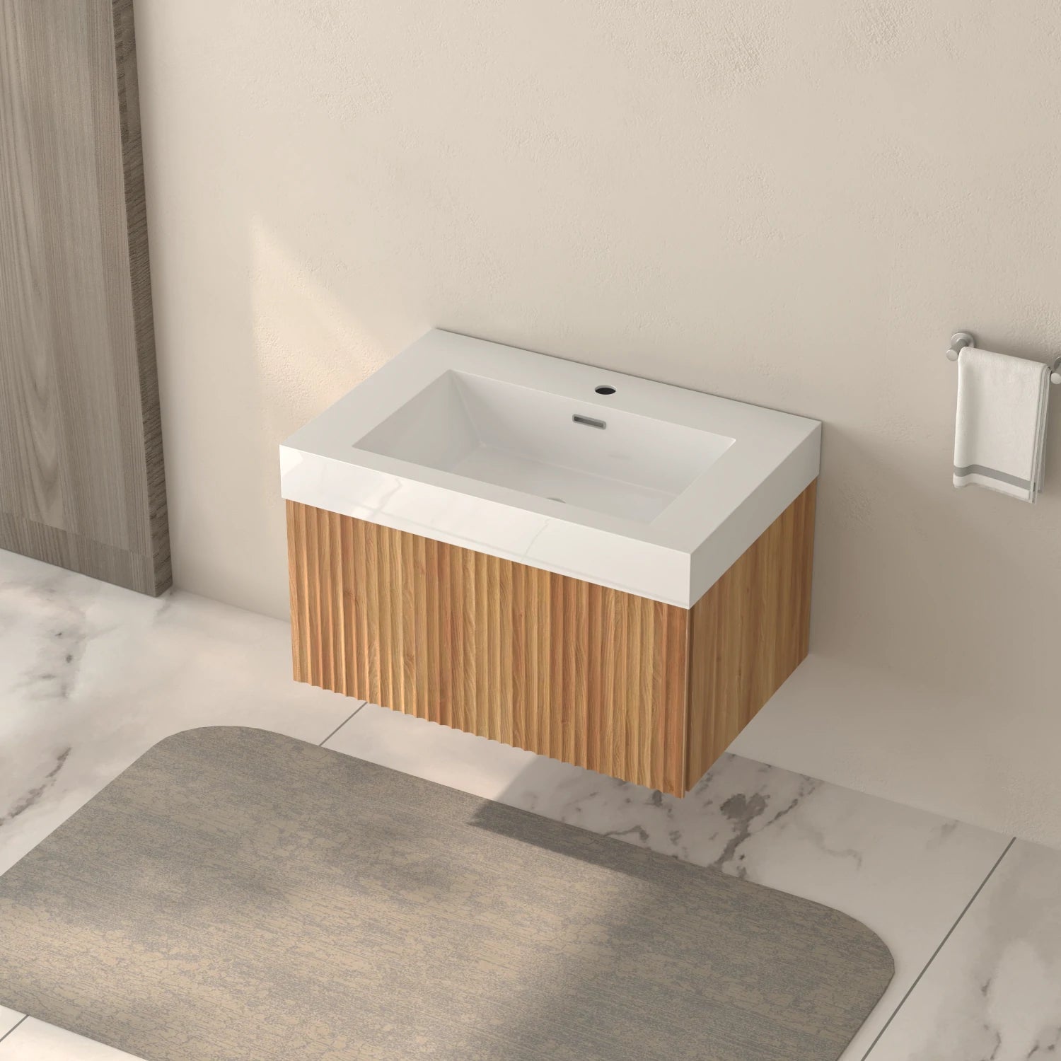 30" Stripe Bathroom Vanity with Integrated Basin, Acacia Color - Luciddepo