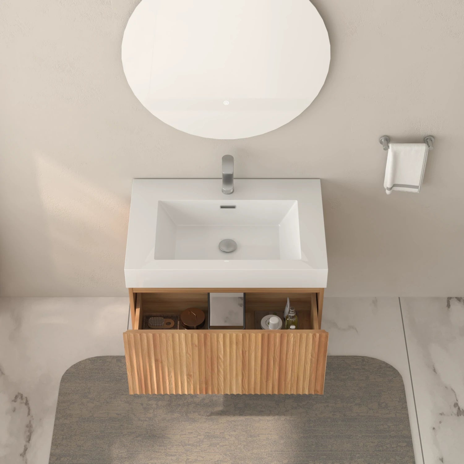 30" Stripe Bathroom Vanity with Integrated Basin, Acacia Color - Luciddepo