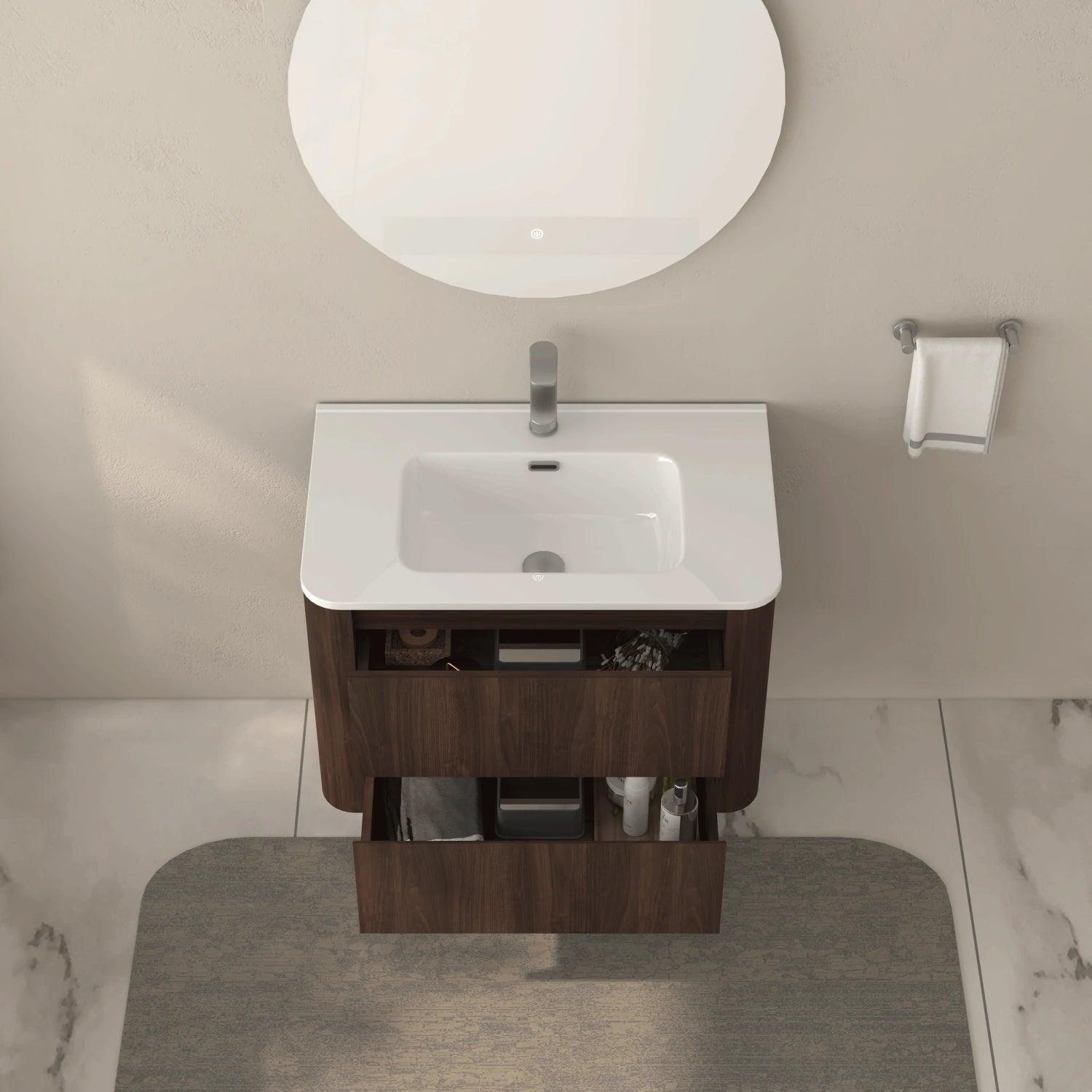 30" Wall Mounted Bathroom Vanity with Sink Dark Walnut - Luciddepo