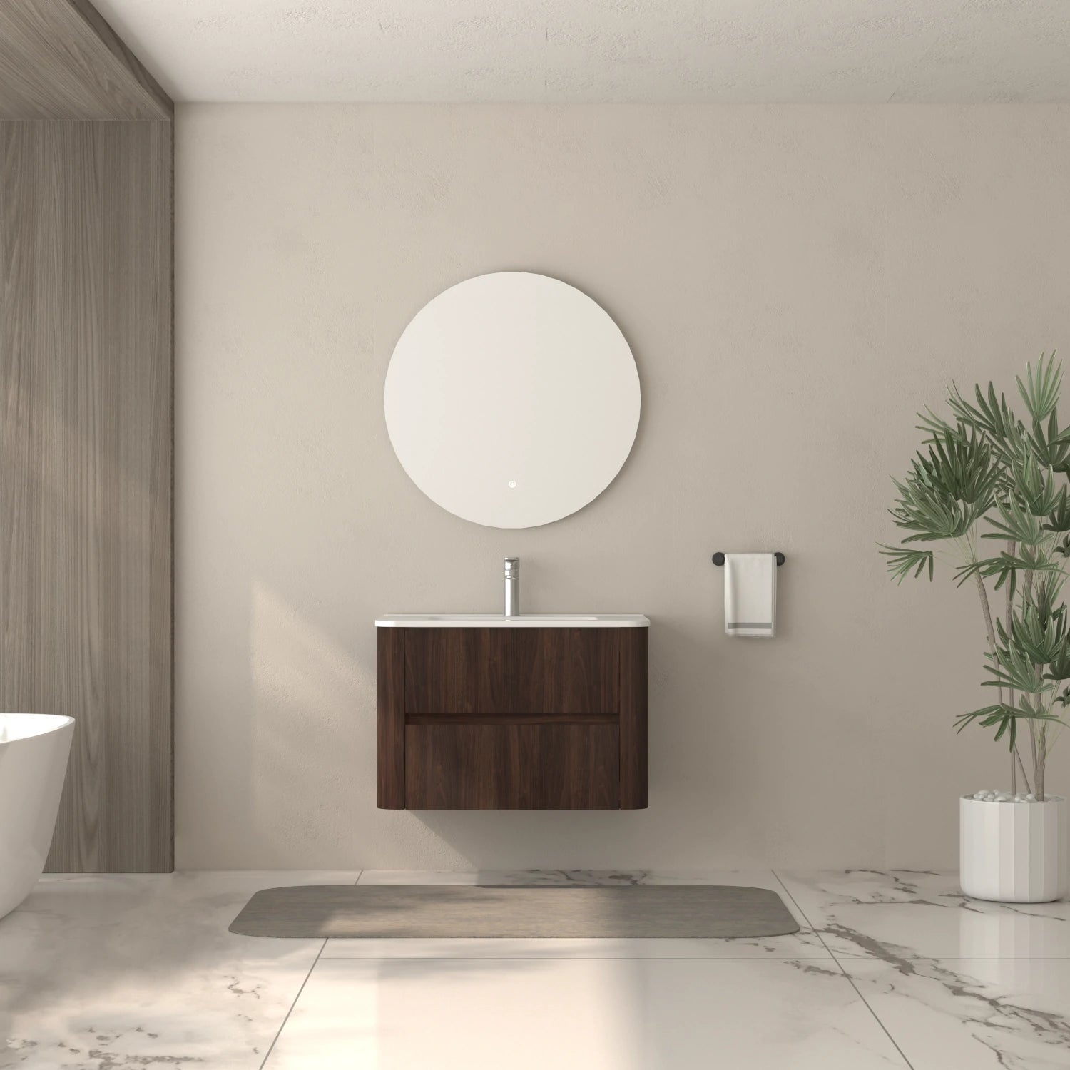 30" Wall Mounted Bathroom Vanity with Sink Dark Walnut - Luciddepo