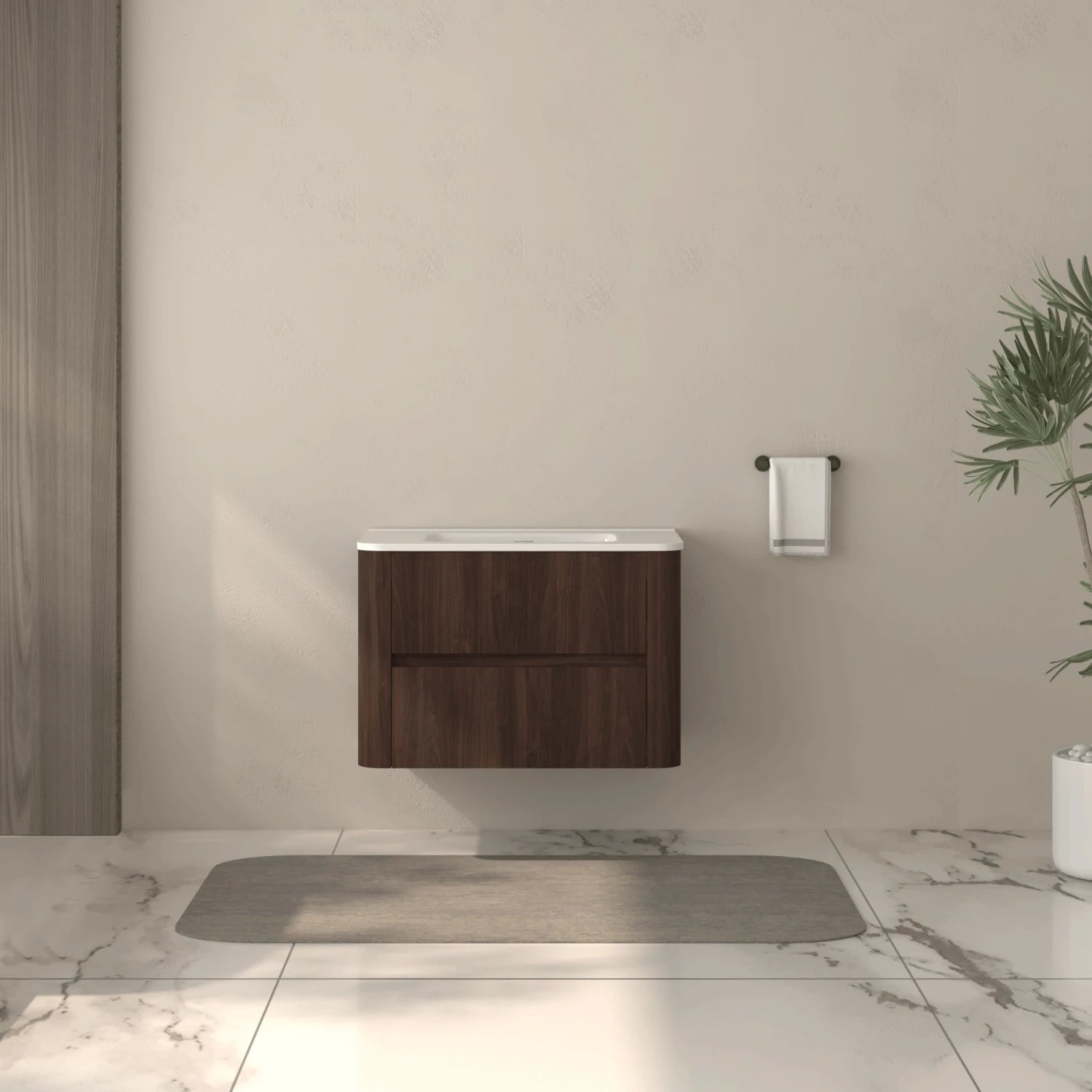 30" Wall Mounted Bathroom Vanity with Sink Dark Walnut - Luciddepo