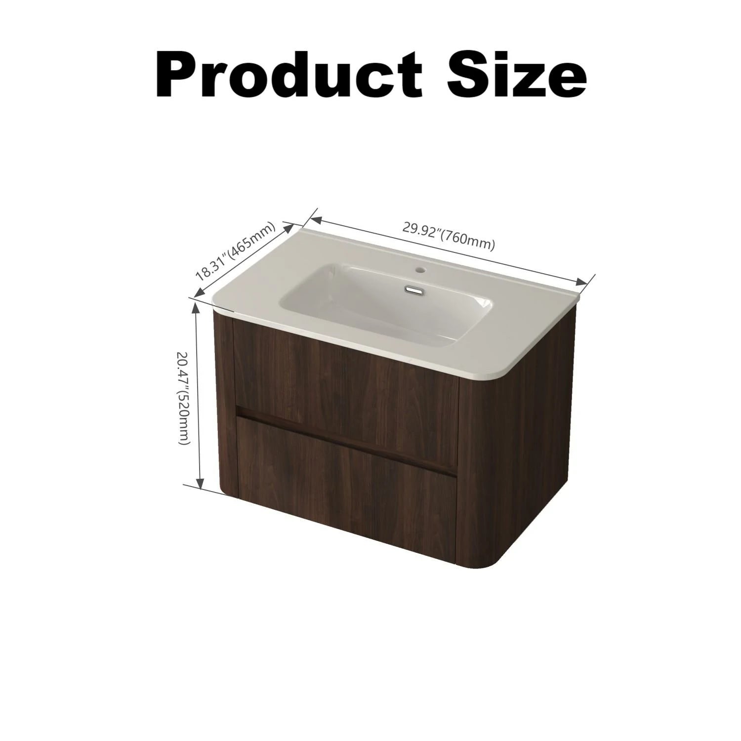 30" Wall Mounted Bathroom Vanity with Sink Dark Walnut - Luciddepo
