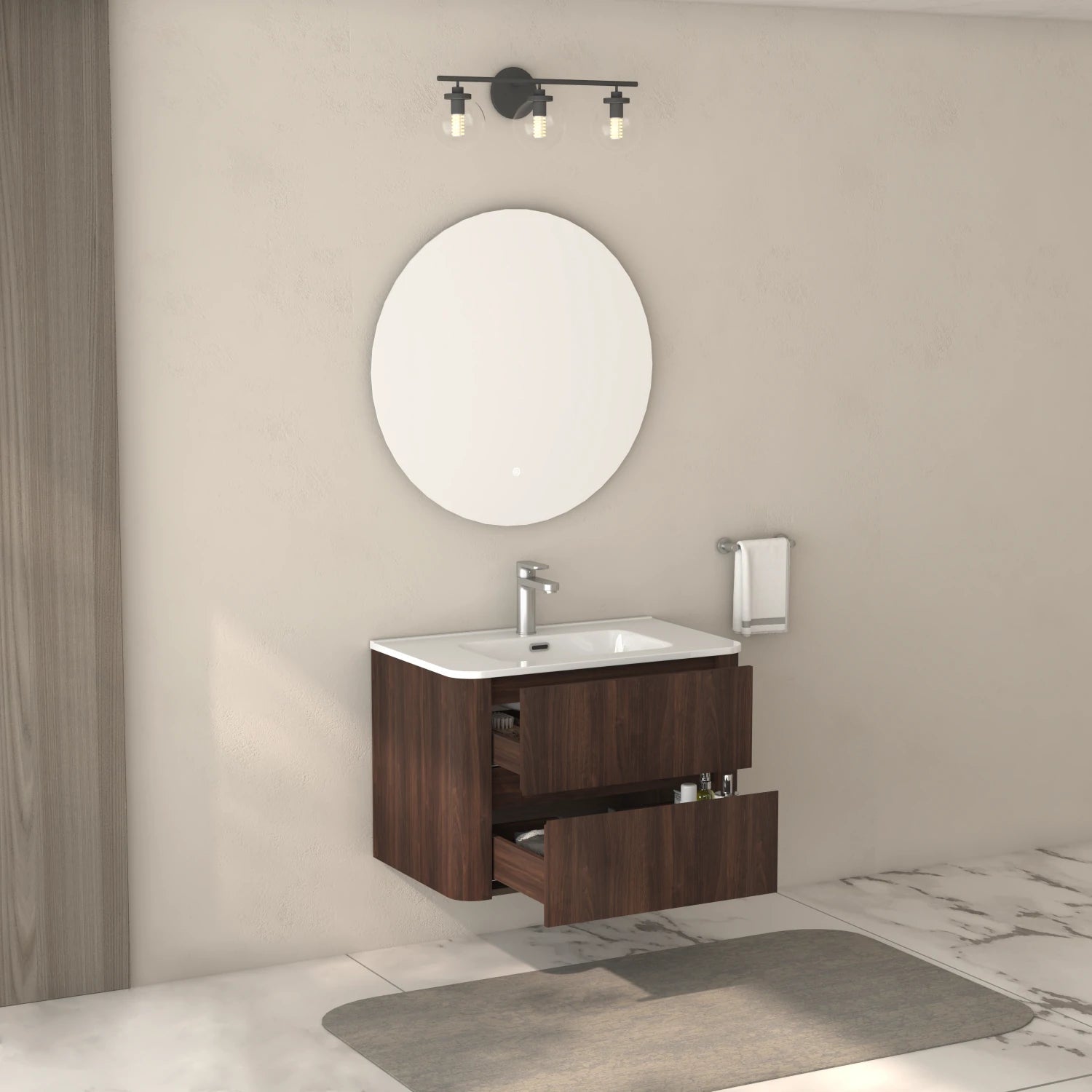 30" Wall Mounted Bathroom Vanity with Sink Dark Walnut - Luciddepo