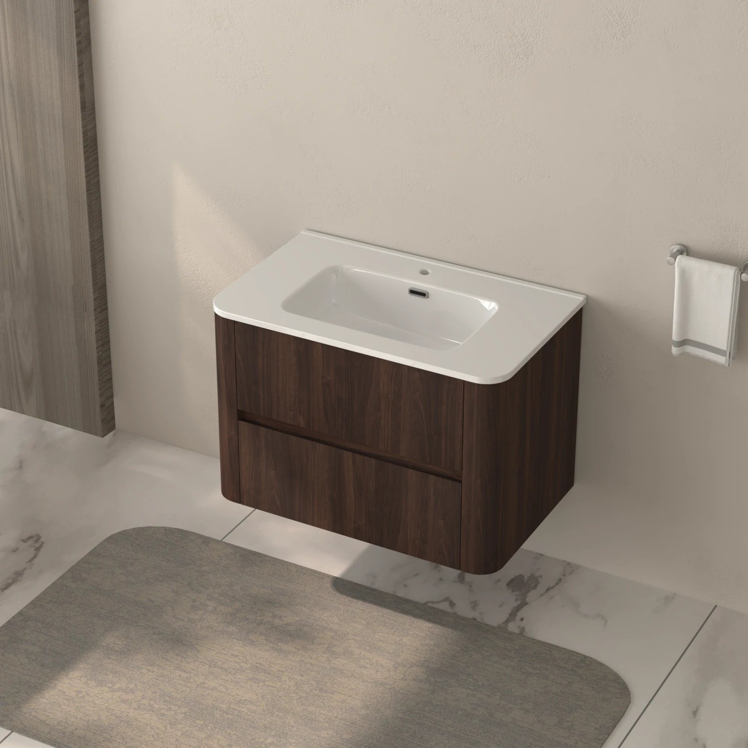 30" Wall Mounted Bathroom Vanity with Sink Dark Walnut - Luciddepo
